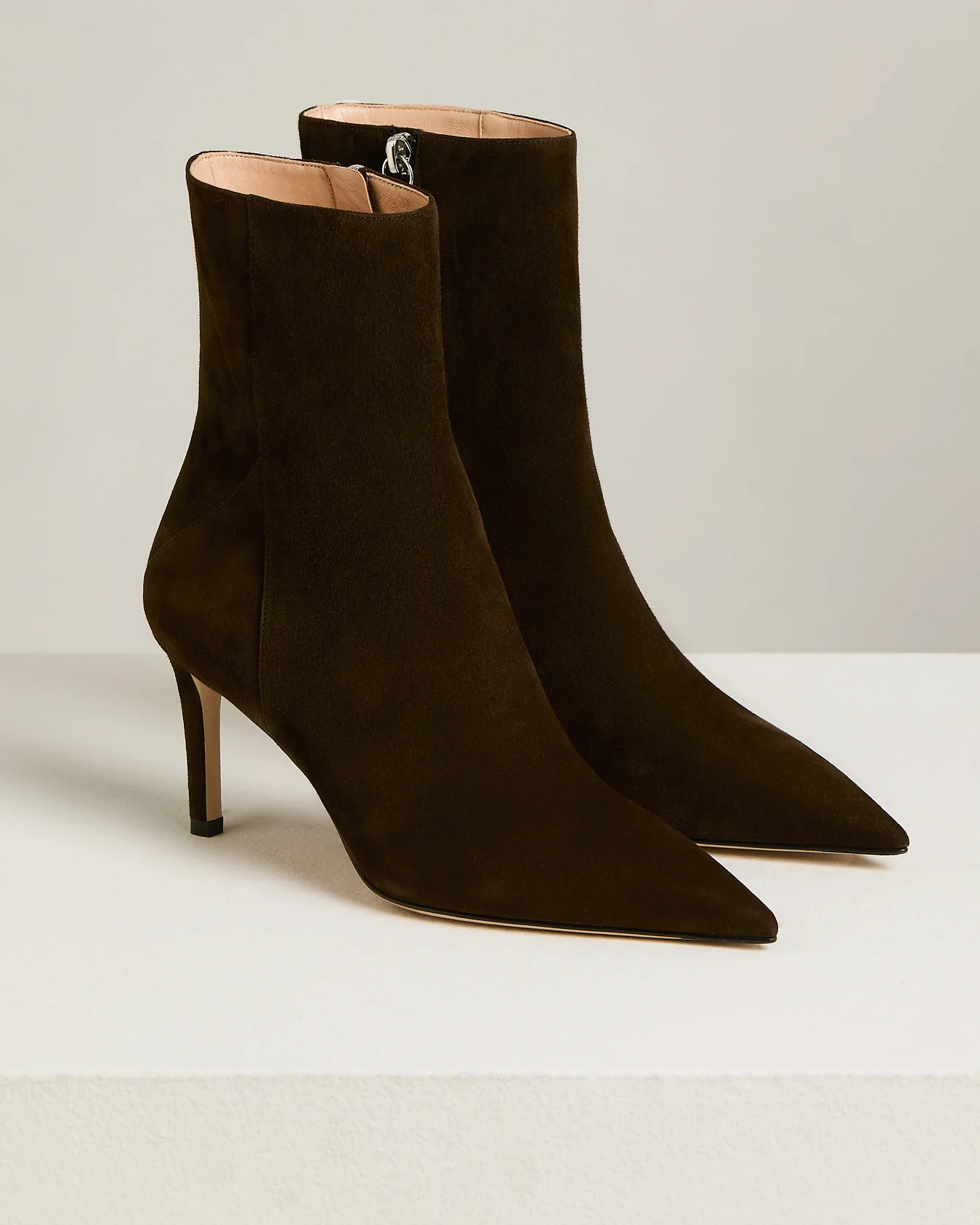 DARK BROWN SUEDE ANKLE BOOTS WITH STILETTO HEEL - Image 2