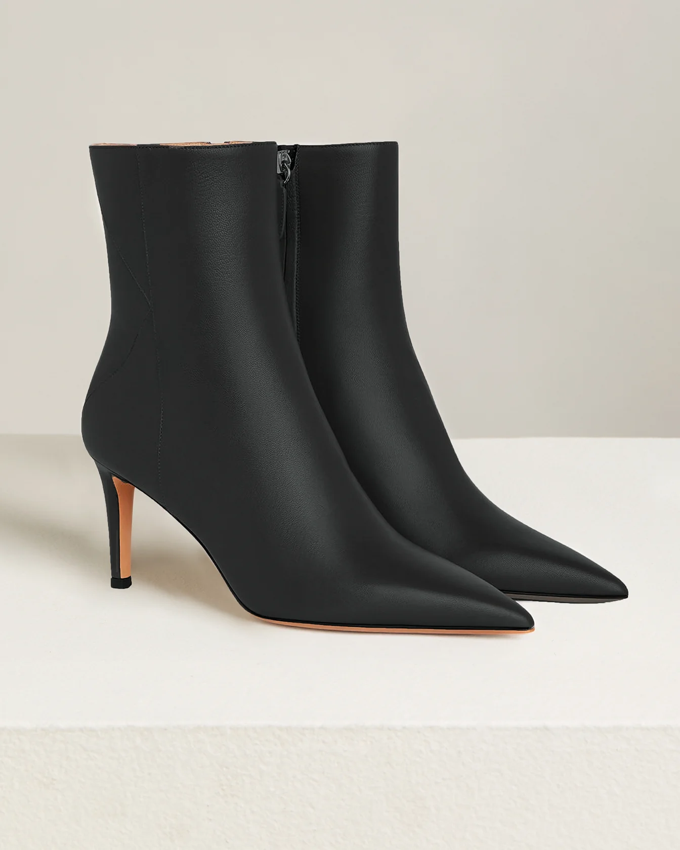 DARK GREY LEATHER ANKLE BOOTS WITH STILETTO HEEL - Image 2