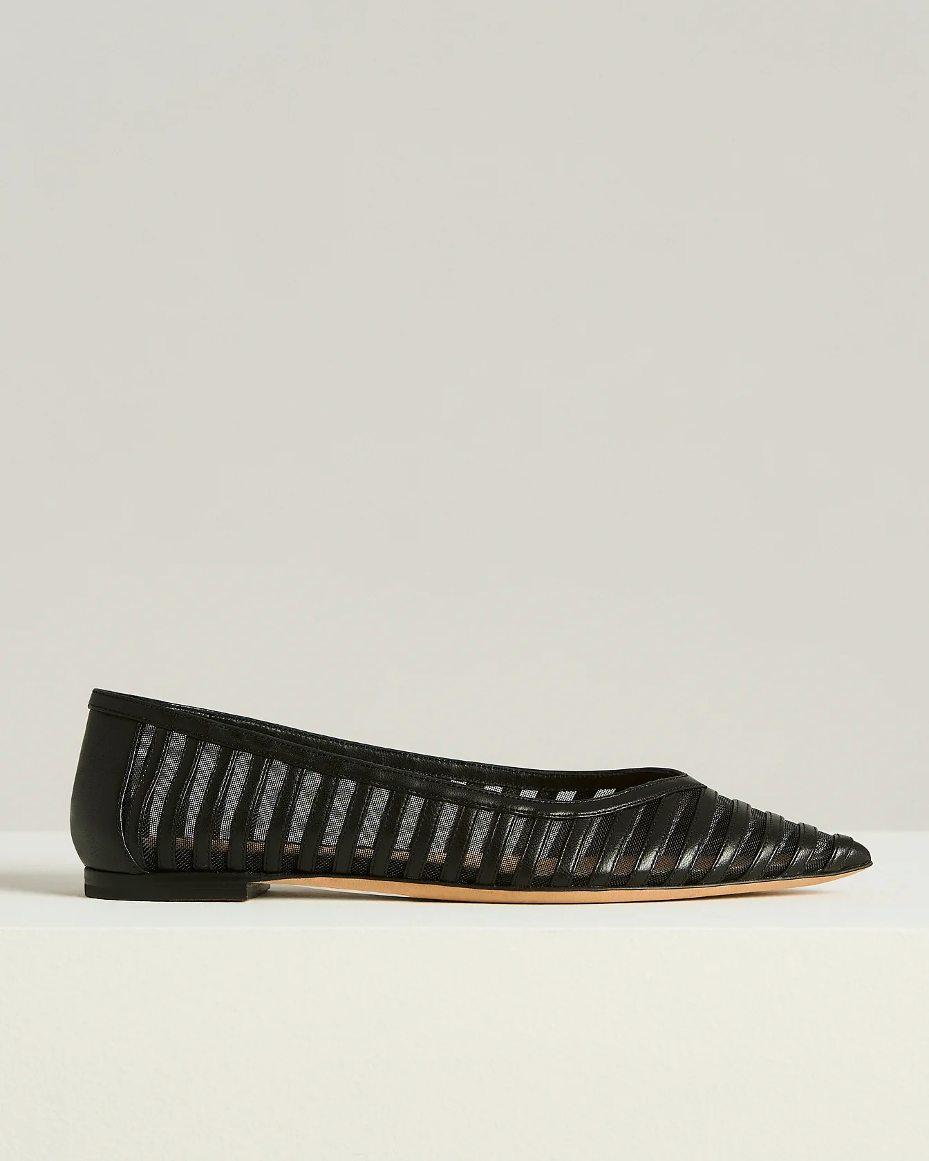 LEATHER BALLET FLATS WITH TRANSPARENT INSERTS IN BLACK CALFSKIN