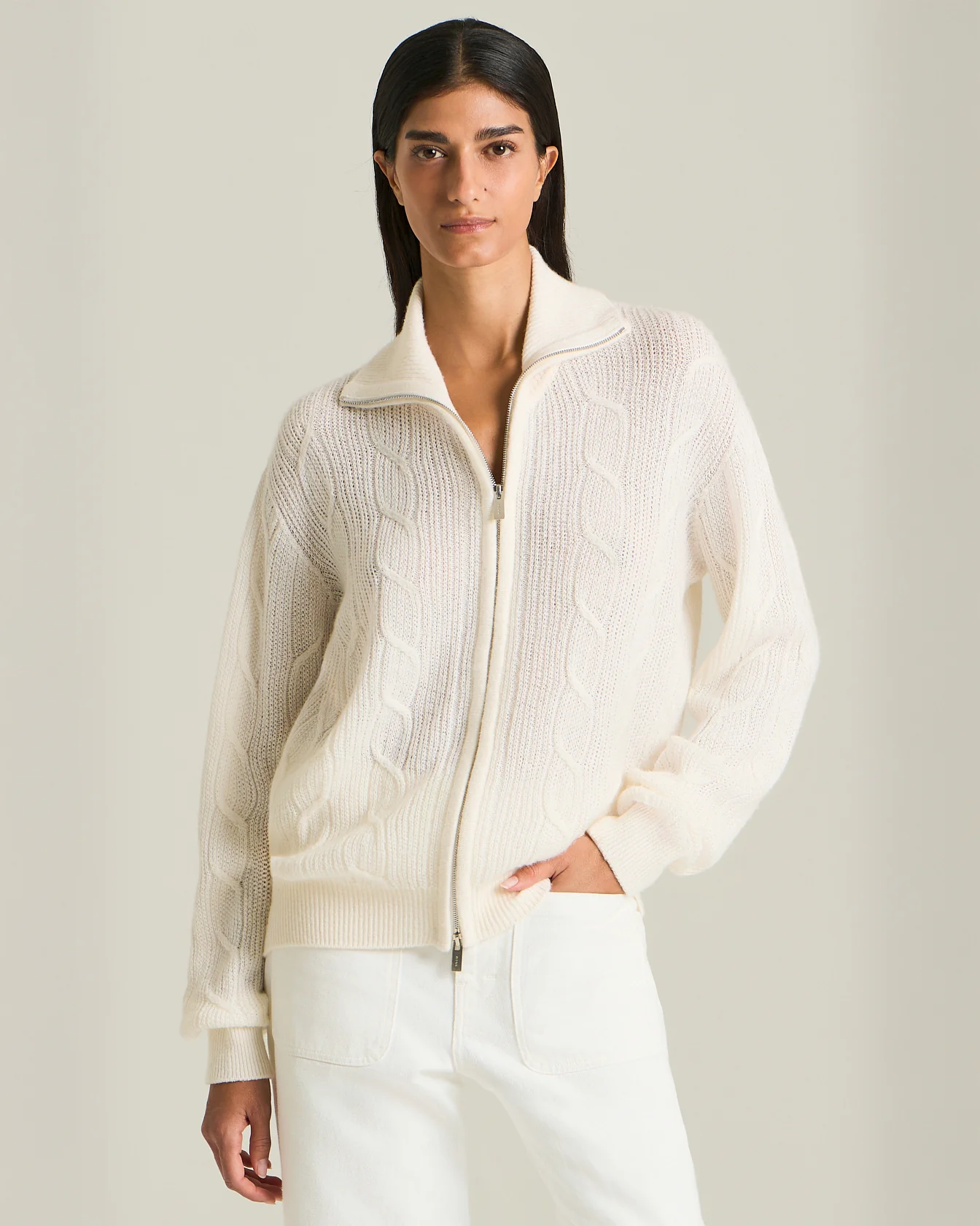 CASHMERE, SILK AND VISCOSE KNIT BOMBER JACKET - Image 2