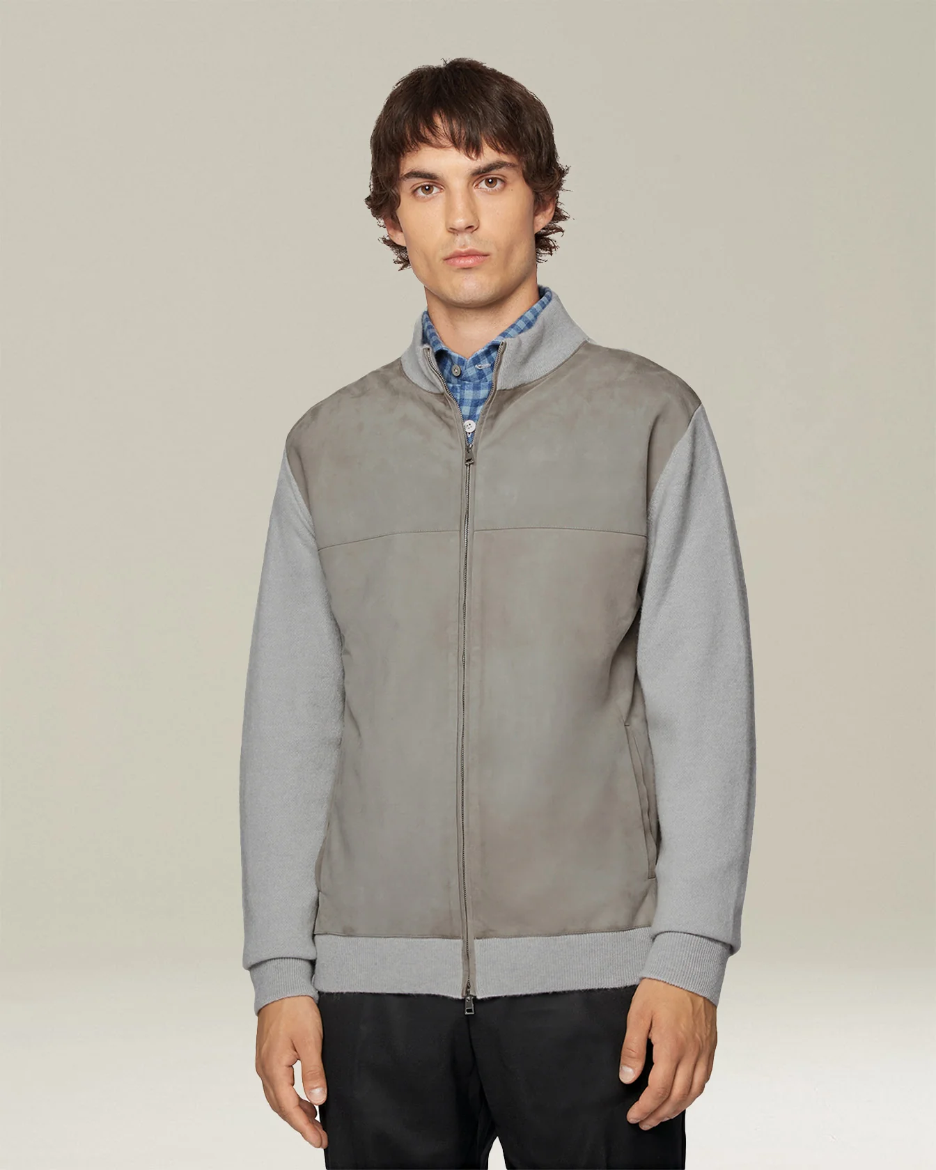 CASHMERE BOMBER JACKET WITH LEATHER INSERTS - Image 2