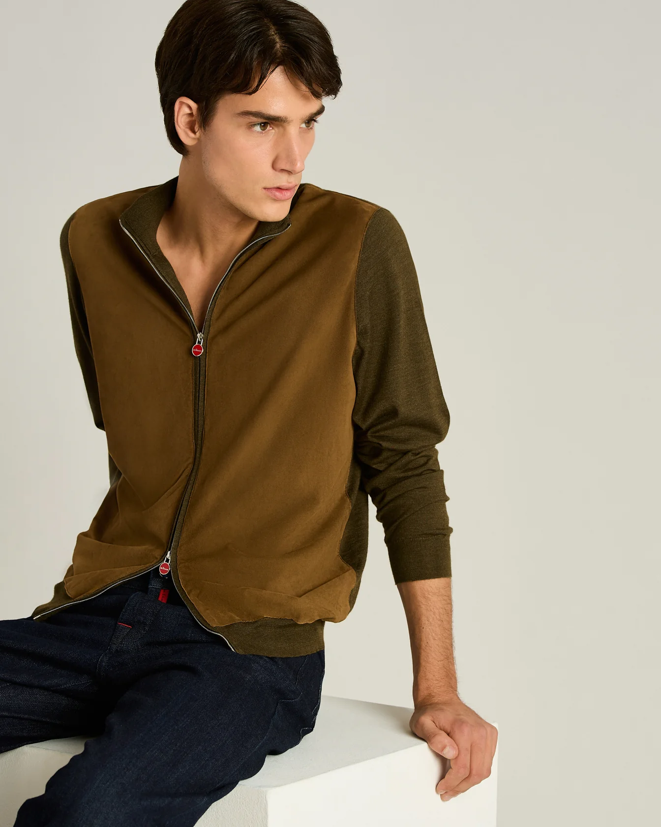 CASHMERE AND SILK BLEND JACKET WITH CONTRASTING DETAILS IN BROWN AND LAMBSKIN TRIM - Image 4