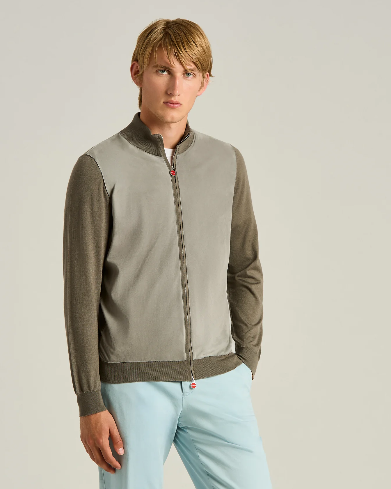 CASHMERE AND SILK BLEND JACKET WITH CONTRASTING DETAILS IN GREY LAMBSKIN - Image 2