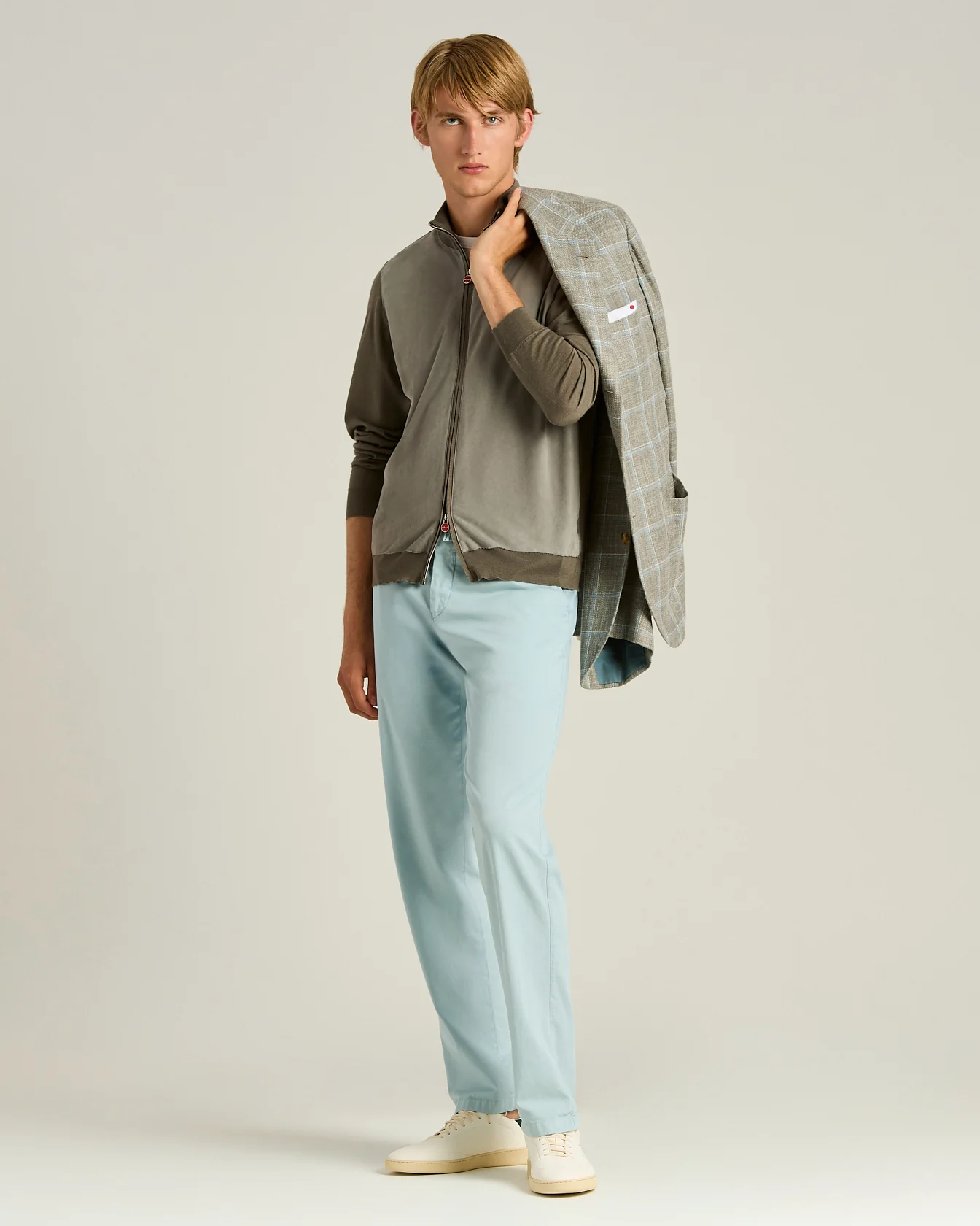 CASHMERE AND SILK BLEND JACKET WITH CONTRASTING DETAILS IN GREY LAMBSKIN - Image 5