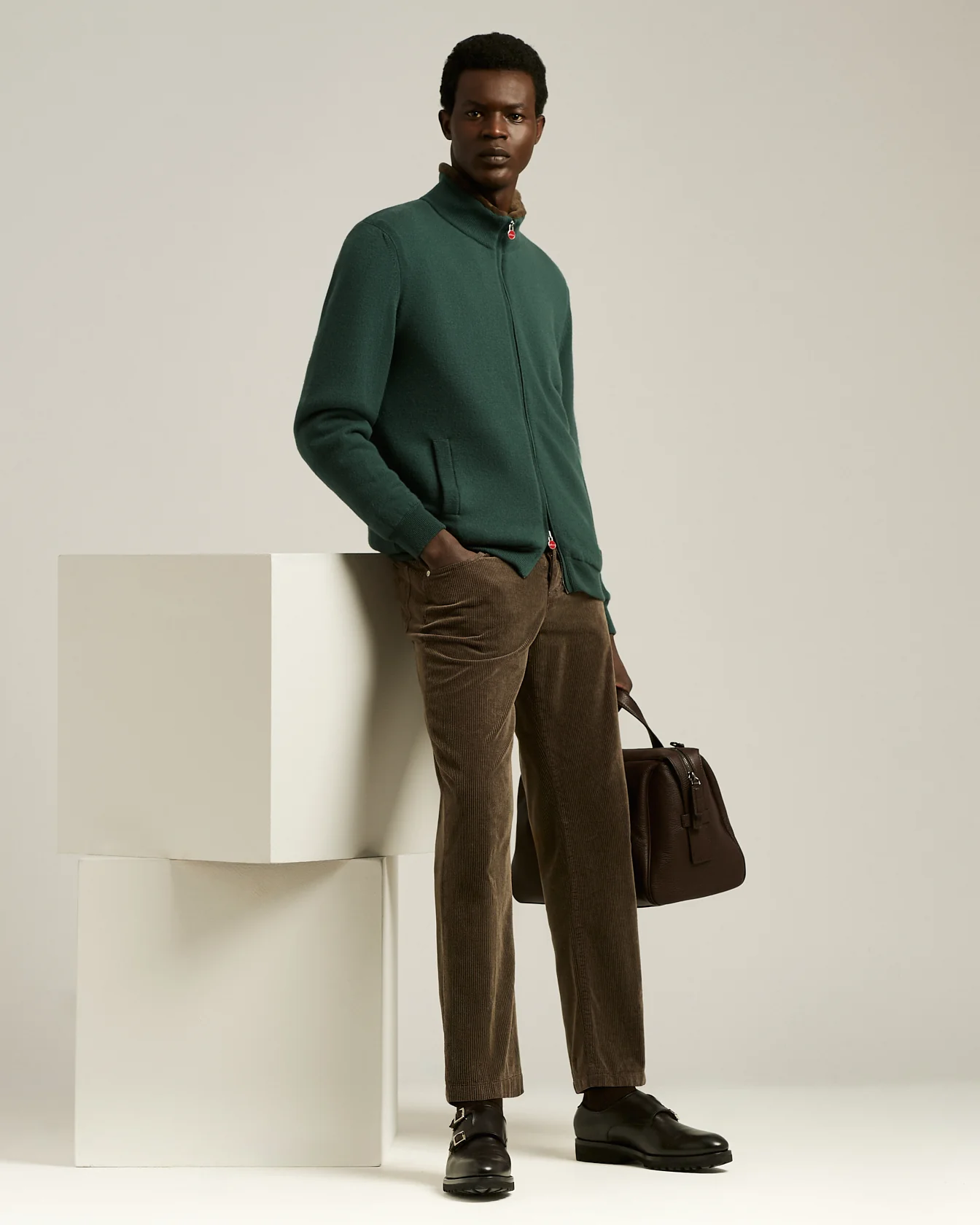 BROWN PURE CASHMERE ZIP-UP JACKET - Image 5