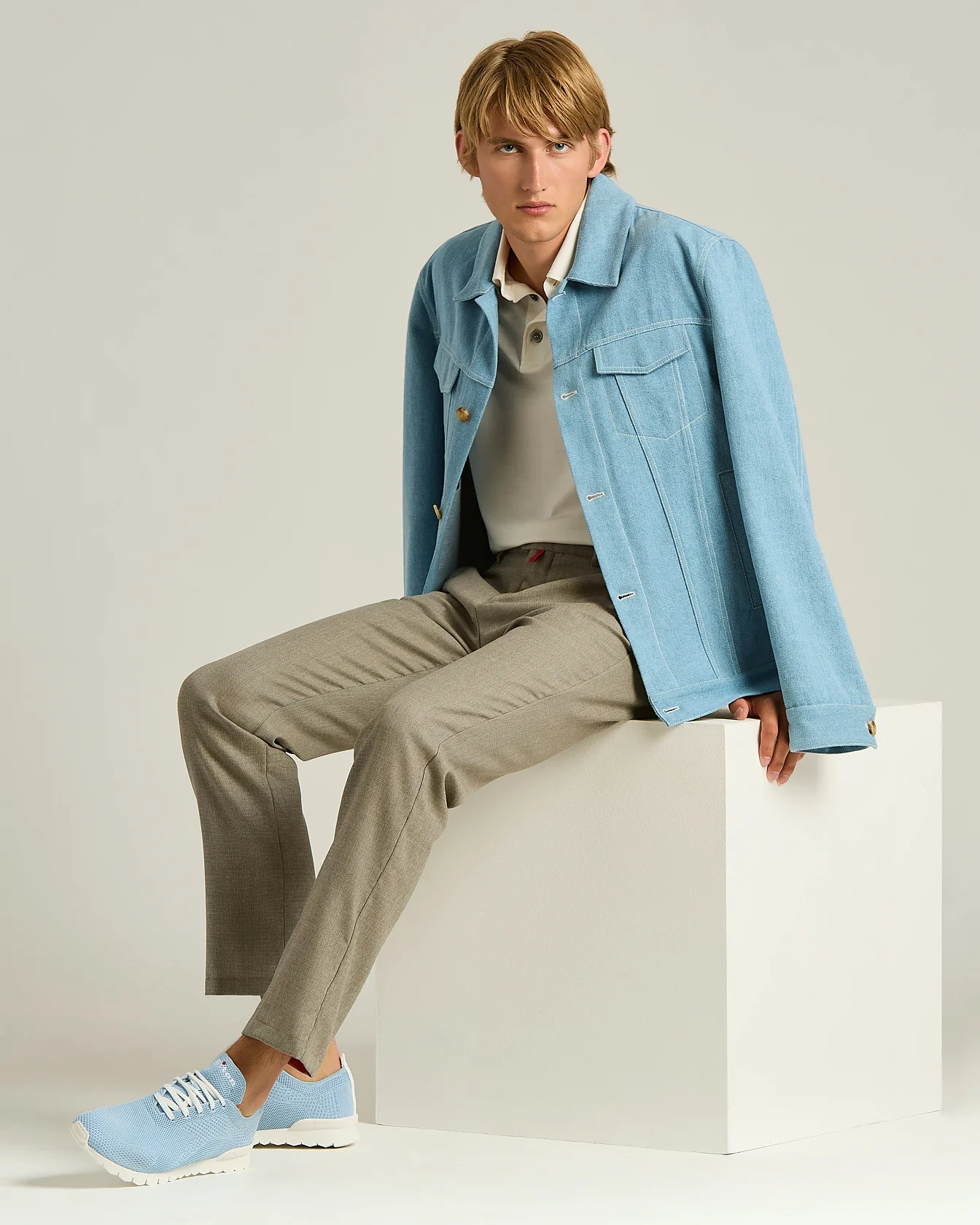 COTTON AZURE JACKET WITH LAMBSKIN DETAIL - Image 5