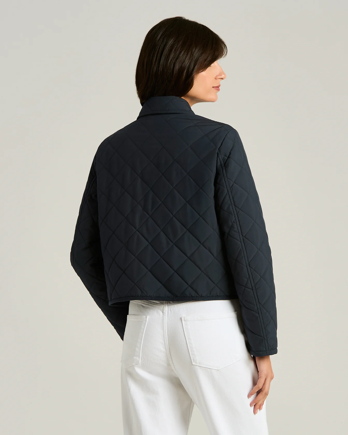 QUILTED BLUE JACKET WITH SIMPLE DESIGN WITH CALFSKIN DETAILS - Image 3