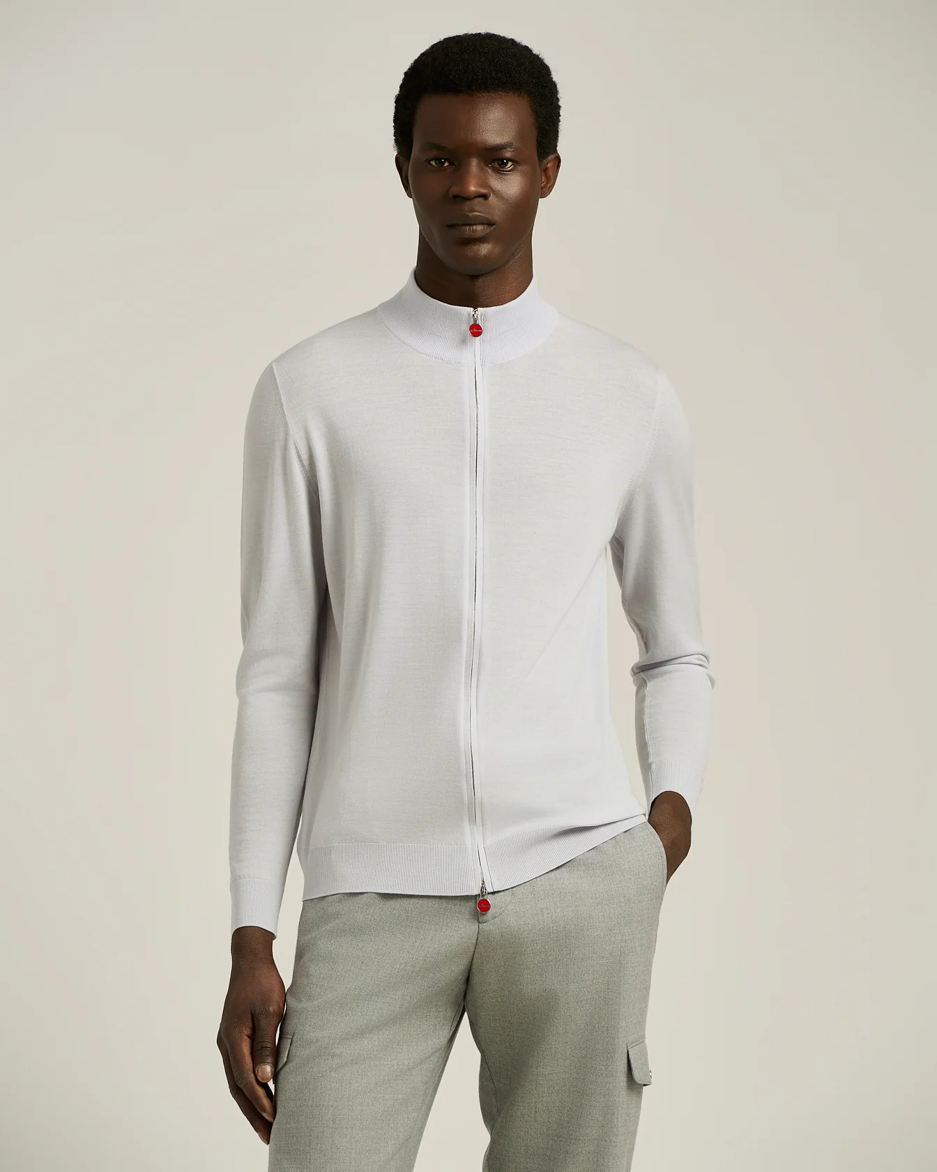 OPTICAL WHITE FULL-ZIP CASHMERE CARDIGAN - Image 2