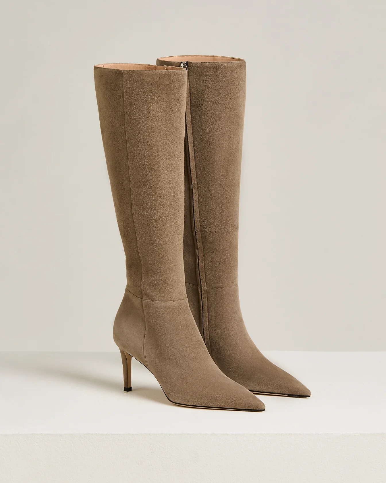 BEIGE KID SUEDE BOOTS WITH STILETTO HEEL - Image 2