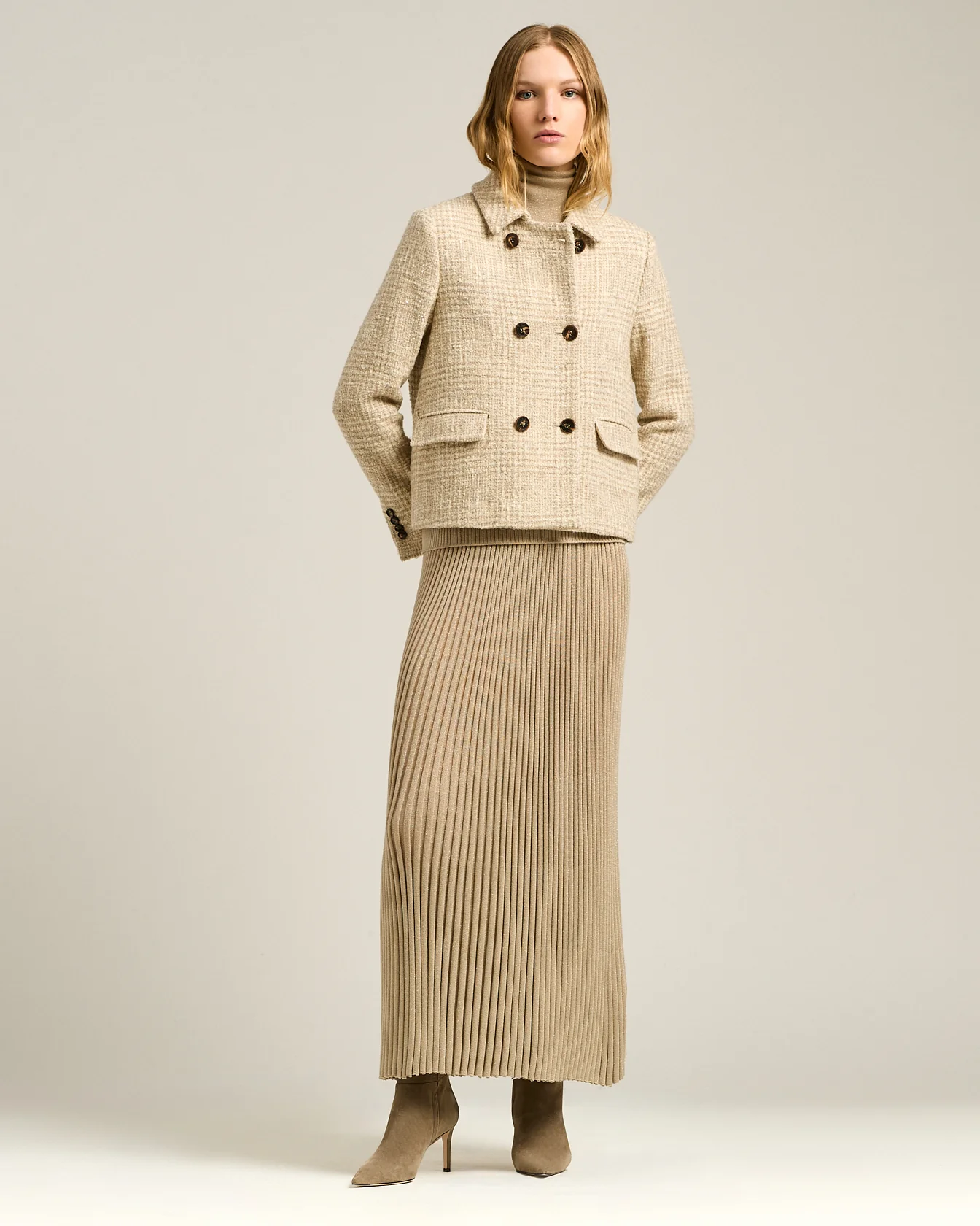 BEIGE KID SUEDE BOOTS WITH STILETTO HEEL - Image 5