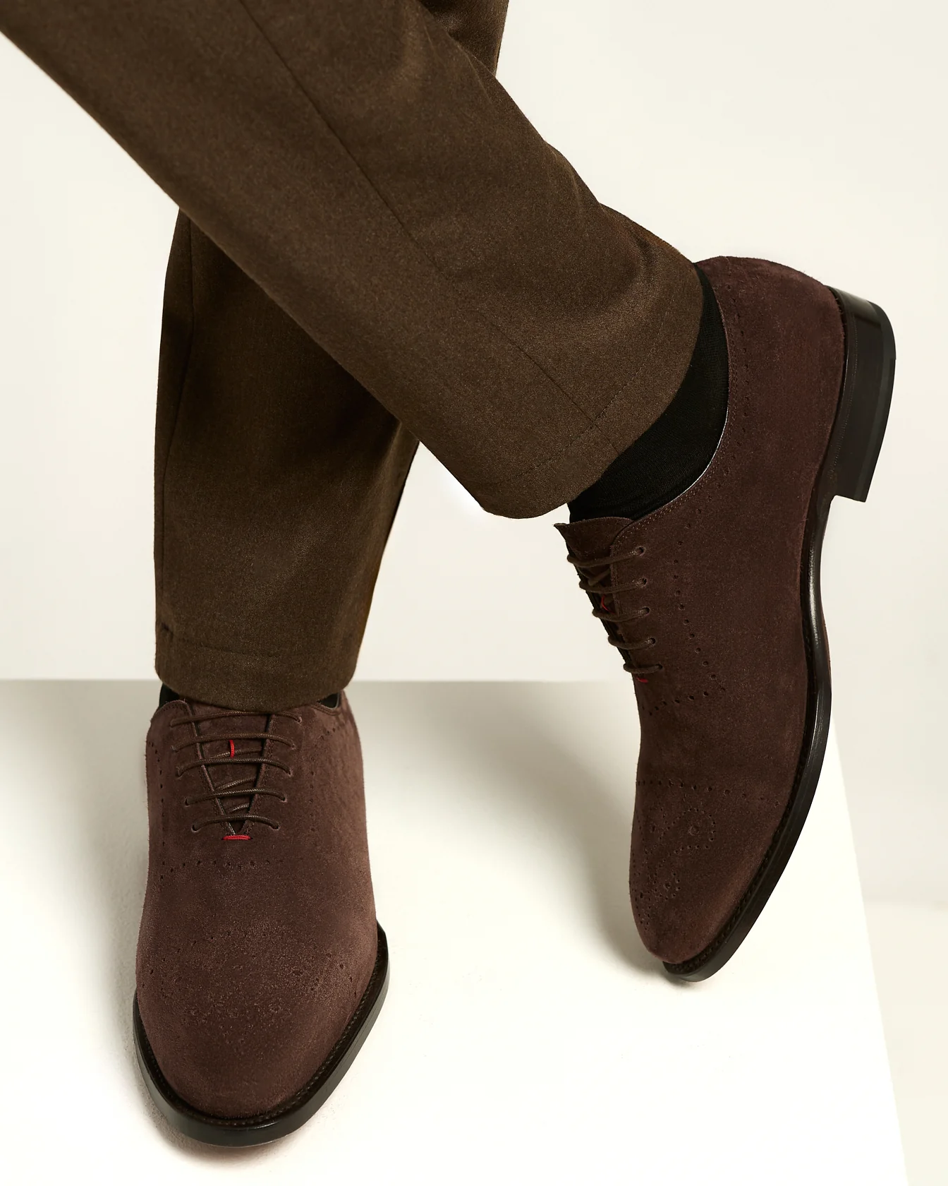 COFFEE SUEDE CALFSKIN CARAVAGGIO LACE-UP SHOES - Image 4