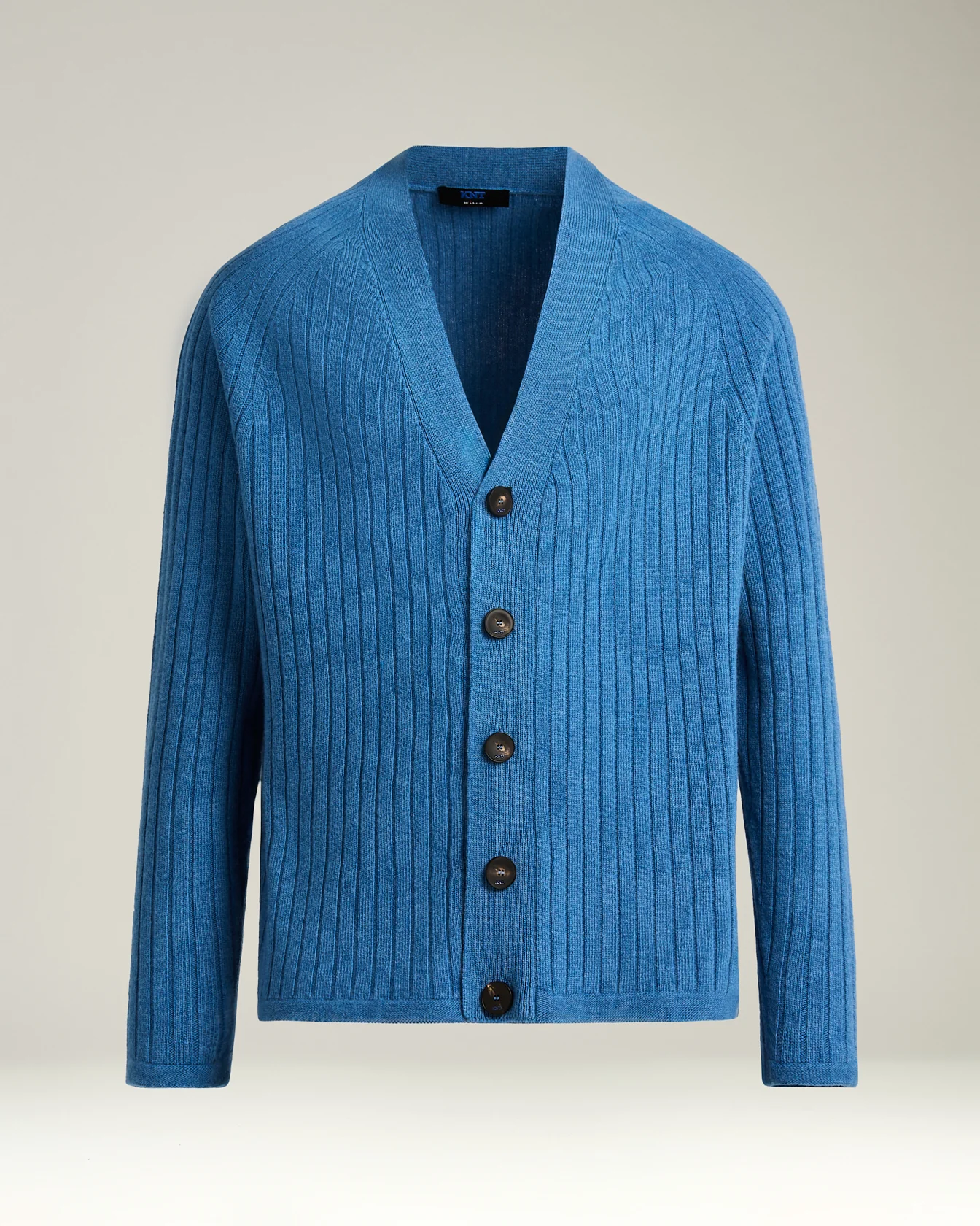 PURE VIRGIN WOOL RIBBED CARDIGAN