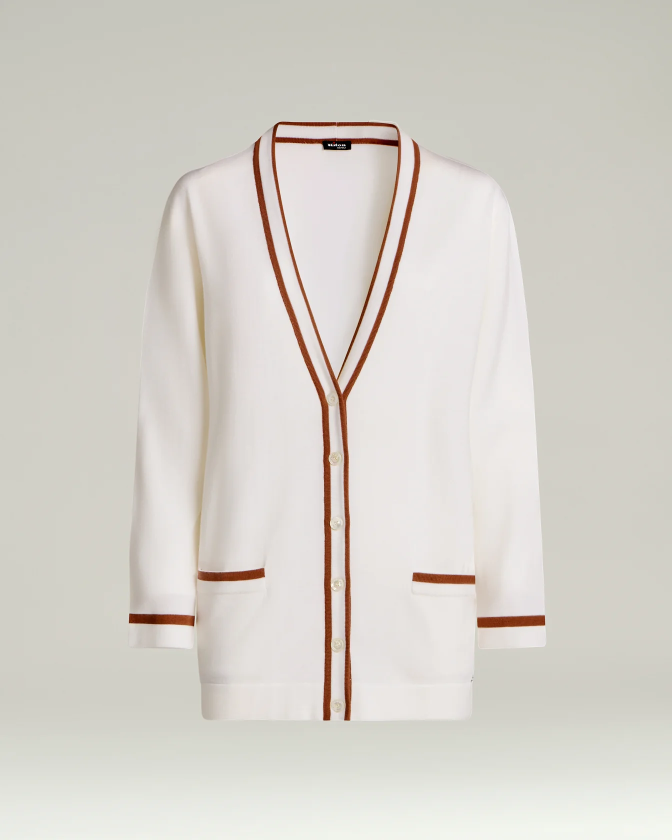 FINE WOOL CARDIGAN WITH CONTRASTING TRIMS