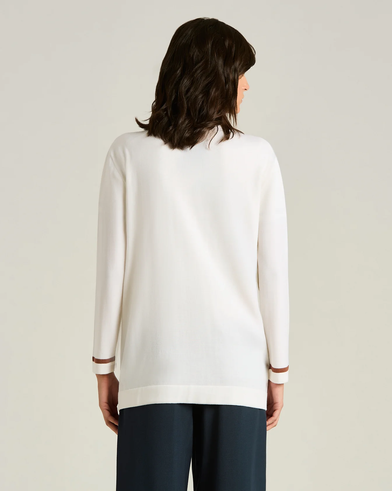 FINE WOOL CARDIGAN WITH CONTRASTING TRIMS - Image 3