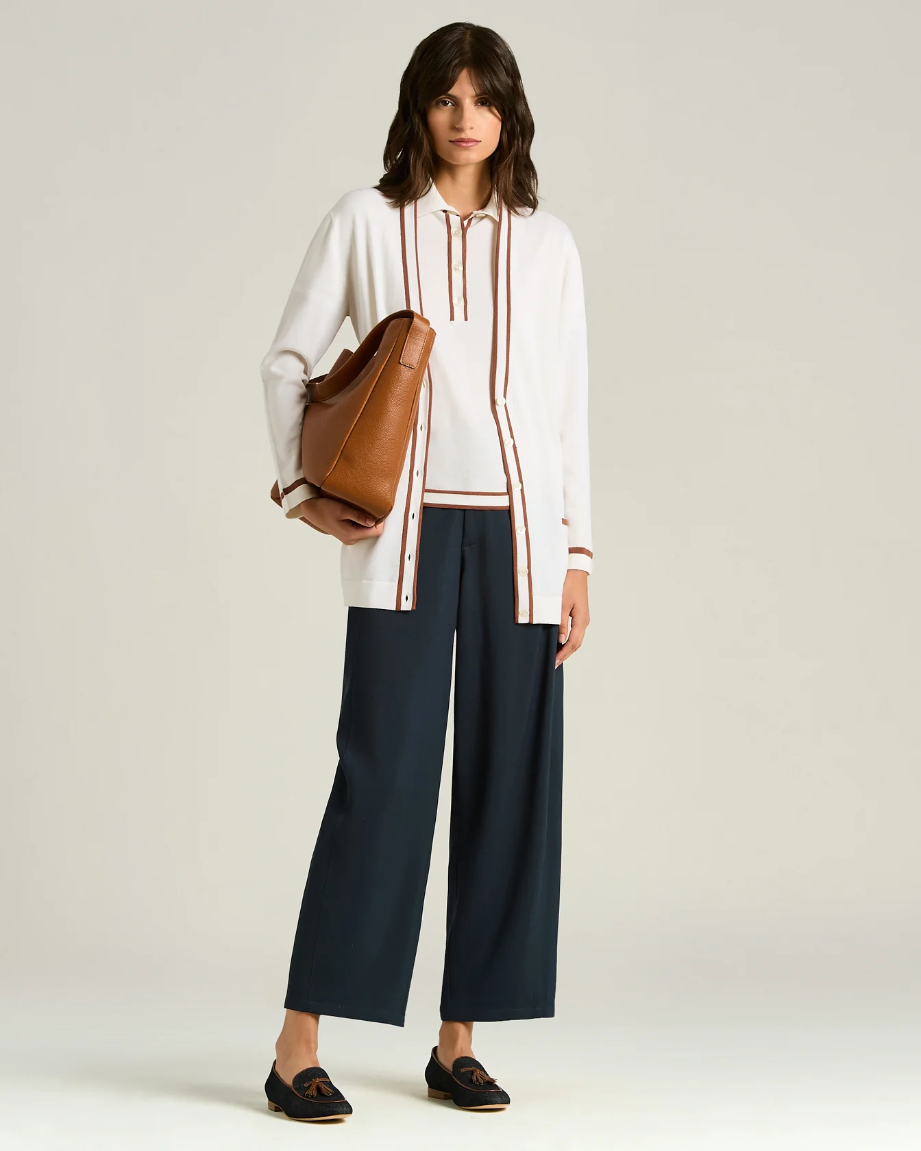 FINE WOOL CARDIGAN WITH CONTRASTING TRIMS - Image 5