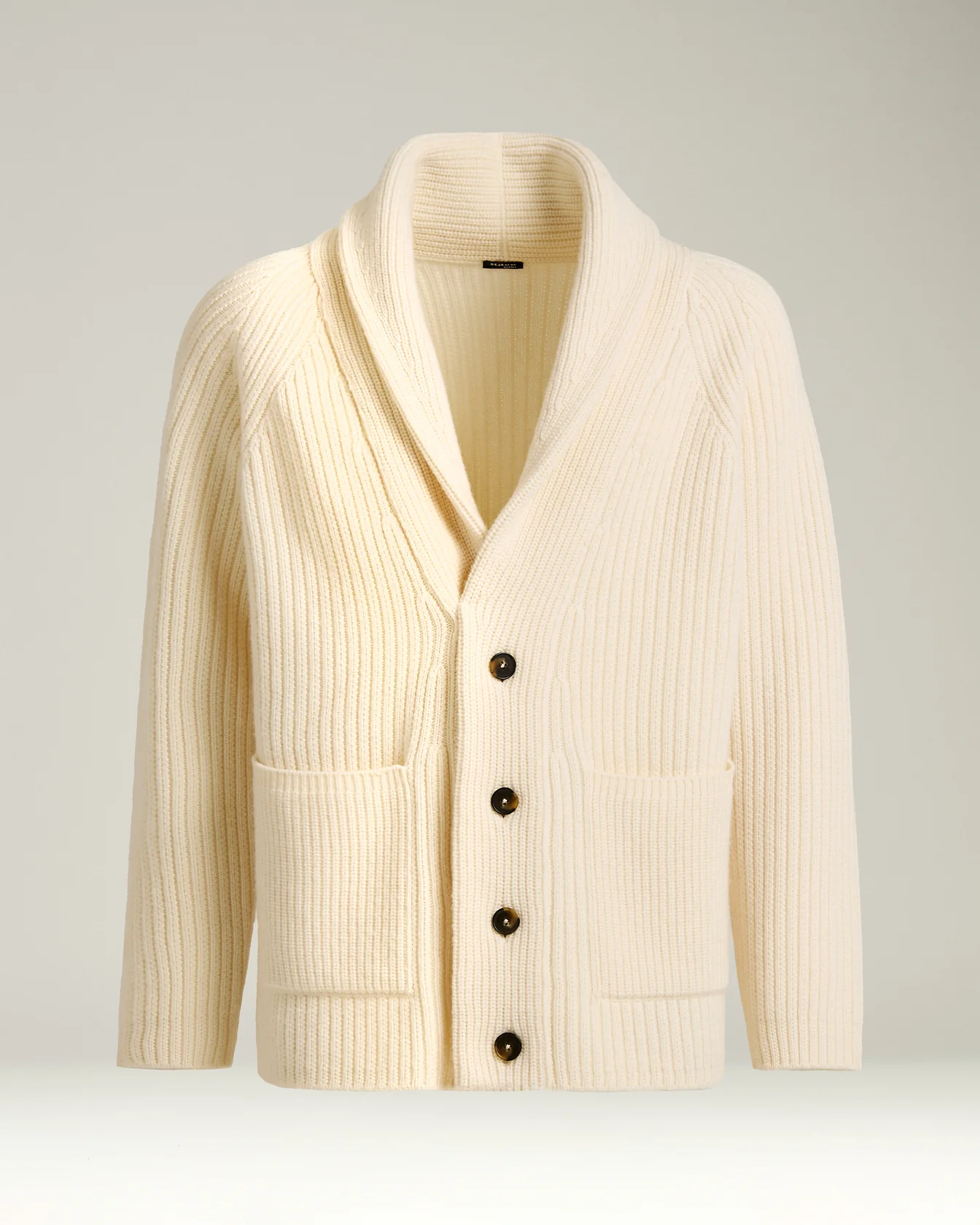 SHAWL COLLAR CARDIGAN IN WHITE WOOL AND CASHMERE