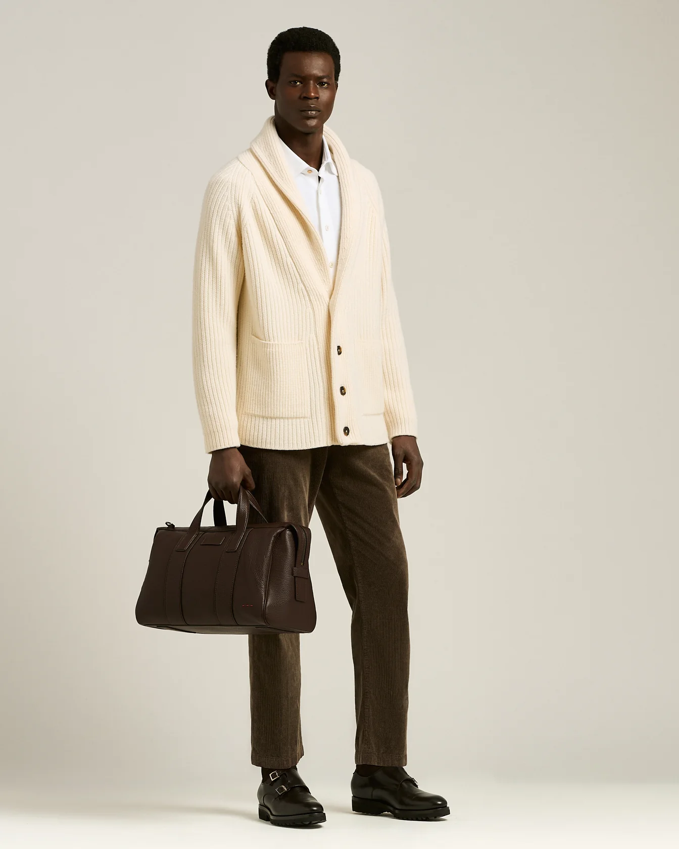 SHAWL COLLAR CARDIGAN IN WHITE WOOL AND CASHMERE - Image 5