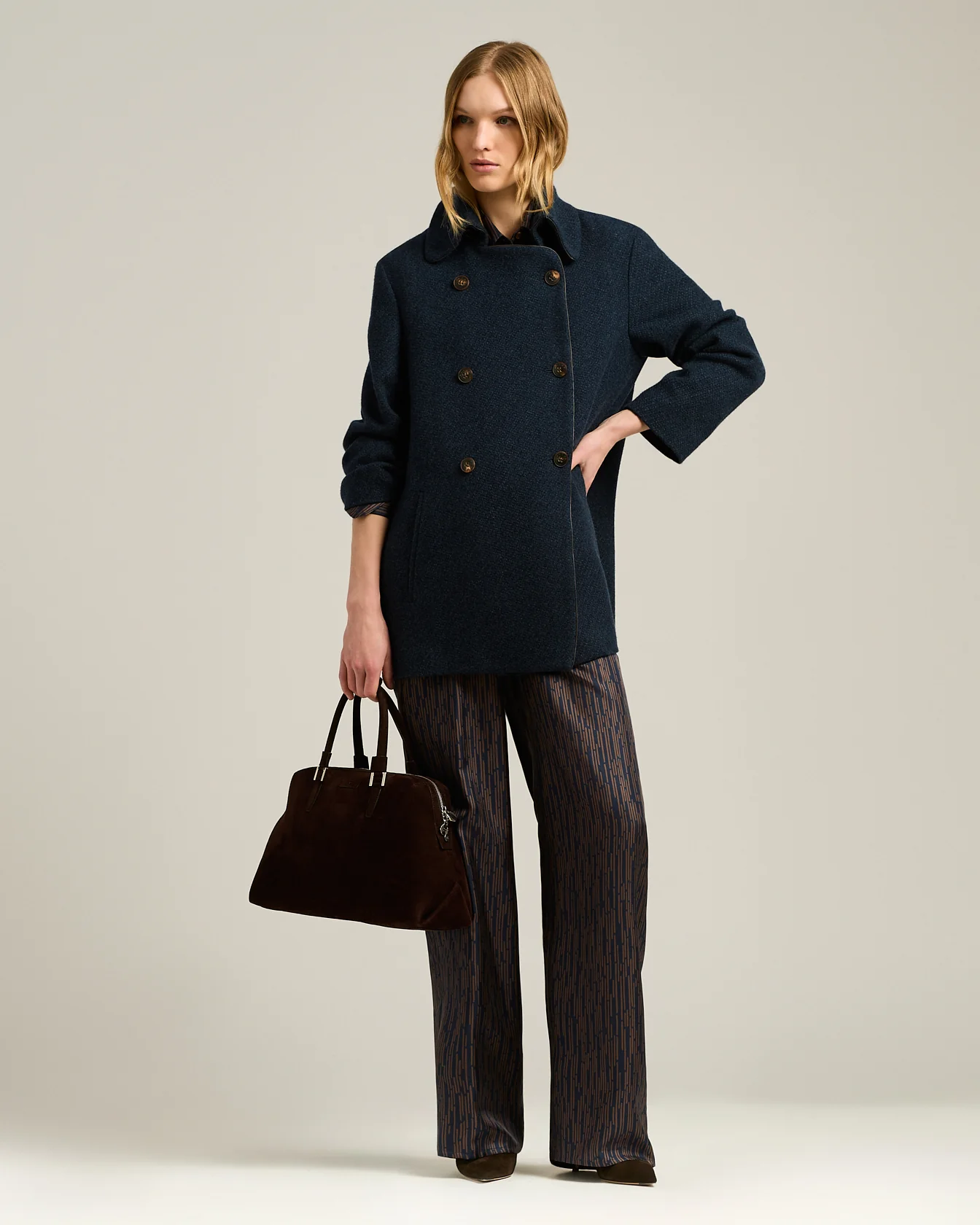 BLUE PURE CASHMERE DOUBLE-BREASTED PEACOAT - Image 5