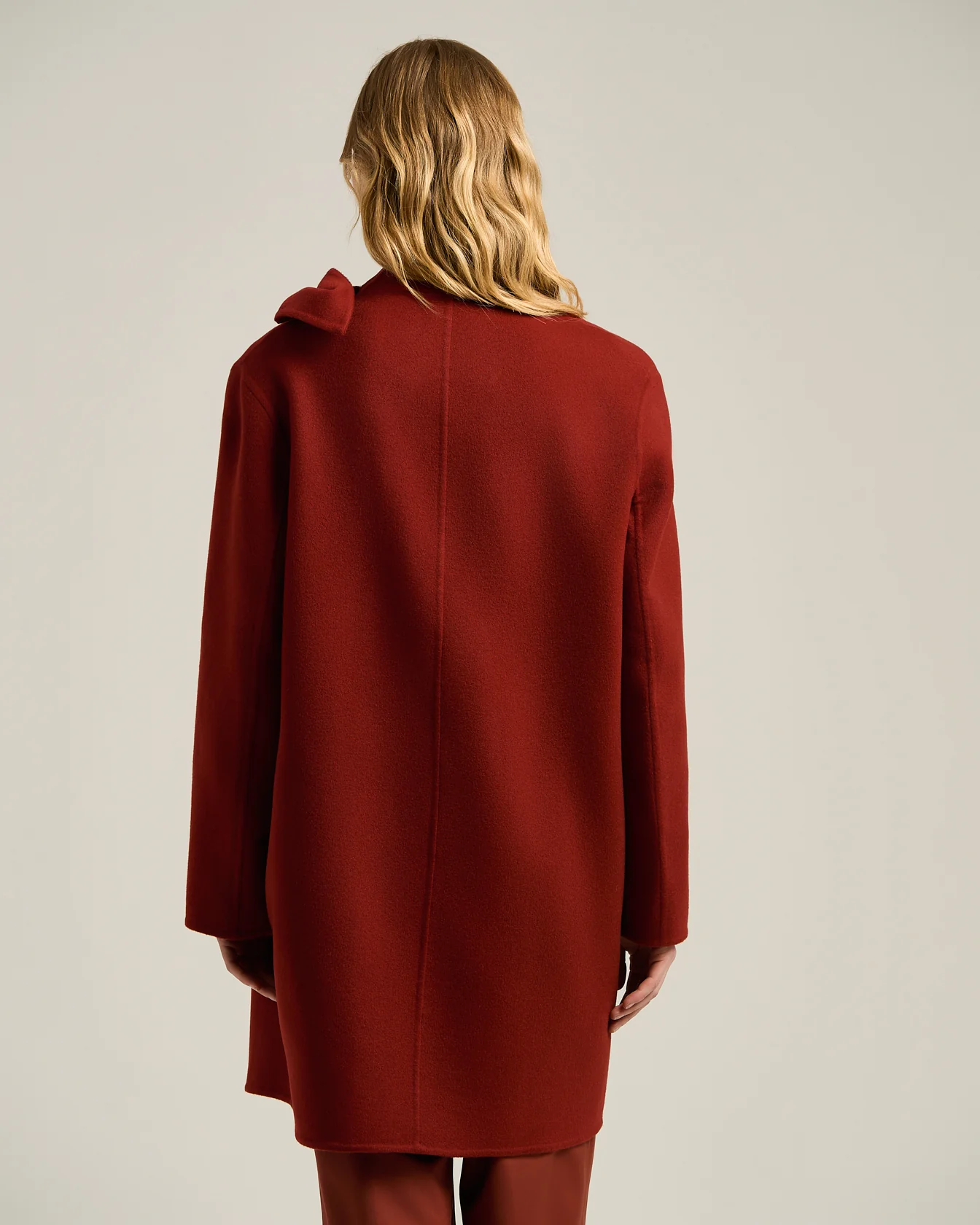 RUST PURE CASHMERE COAT WITH ASYMMETRIC DRAPING - Image 3