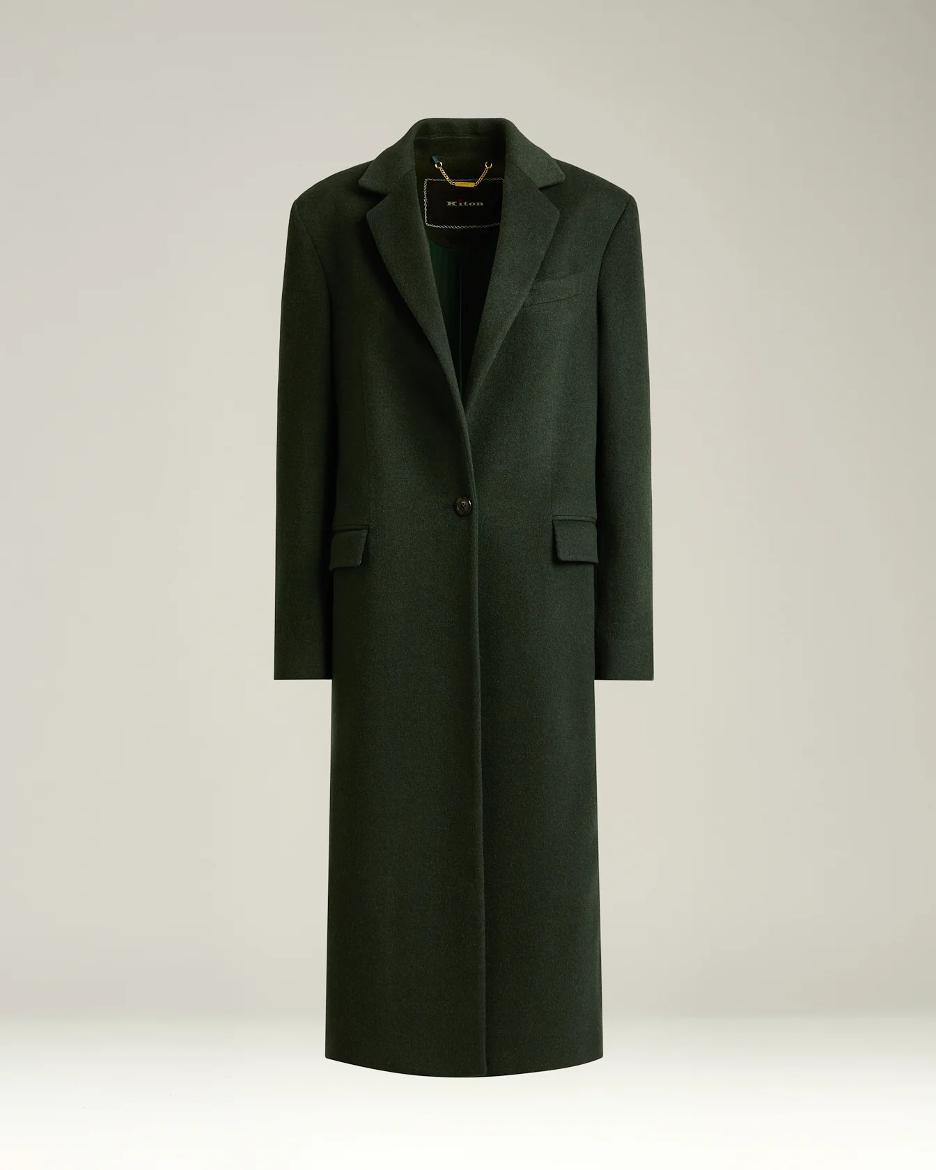 LONG SINGLE-BREASTED COAT IN PURE CASHMERE DARK GREEN