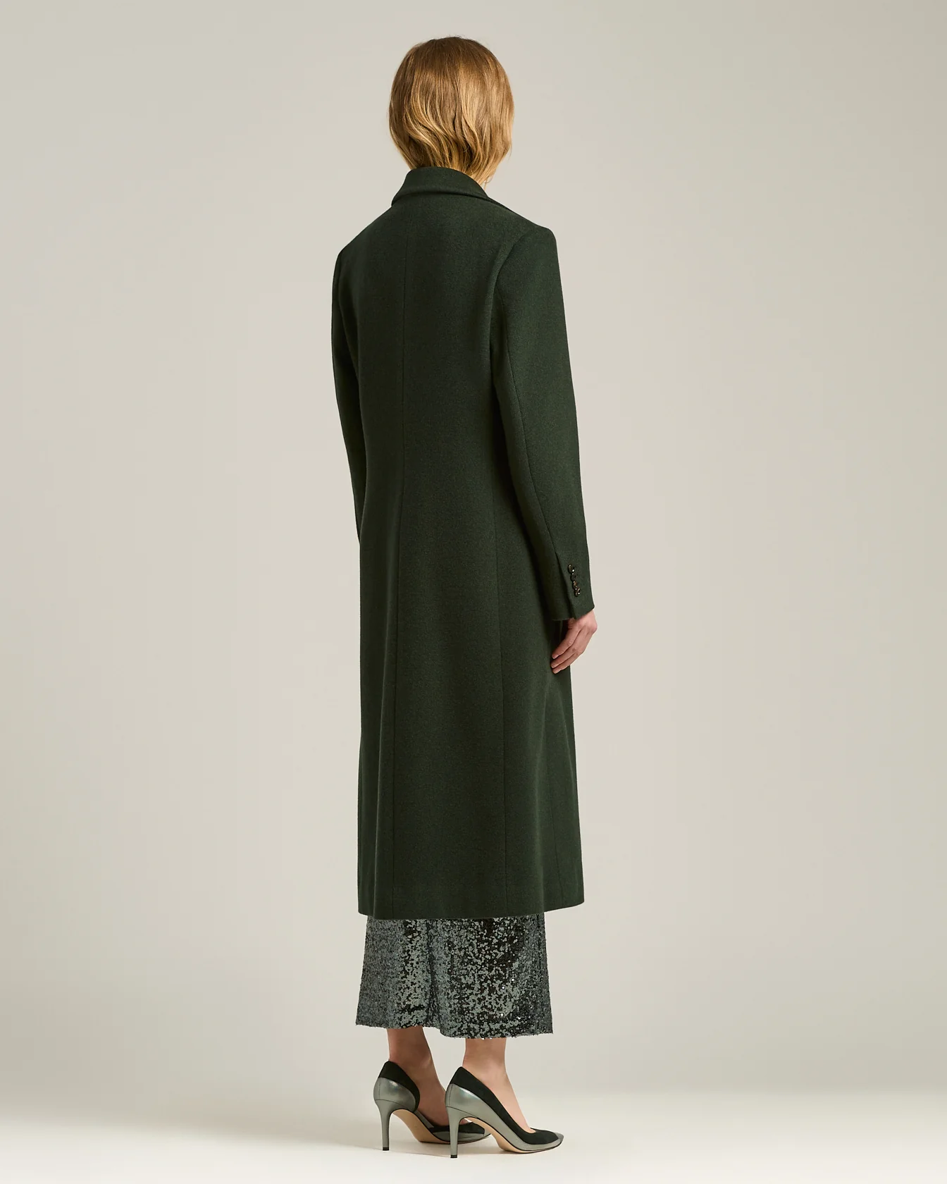 LONG SINGLE-BREASTED COAT IN PURE CASHMERE DARK GREEN - Image 3