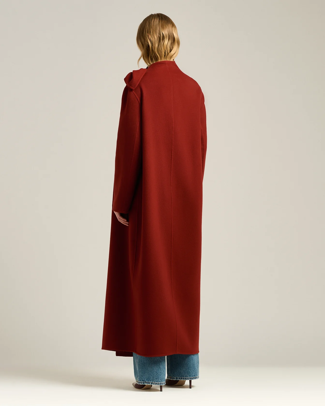 RUST LONG PURE CASHMERE COAT WITH SARTORIAL KNOT - Image 3