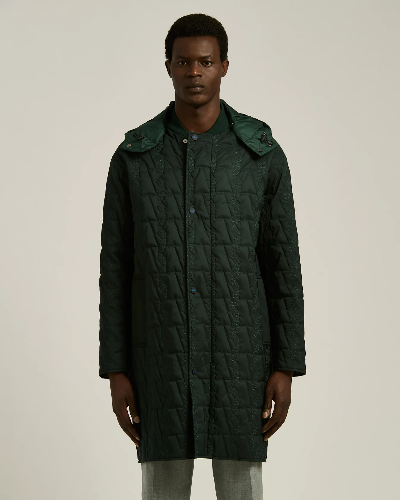 QUILTED TECHNICAL OVERCOAT WITH HOOD DARK GREEN - Image 2