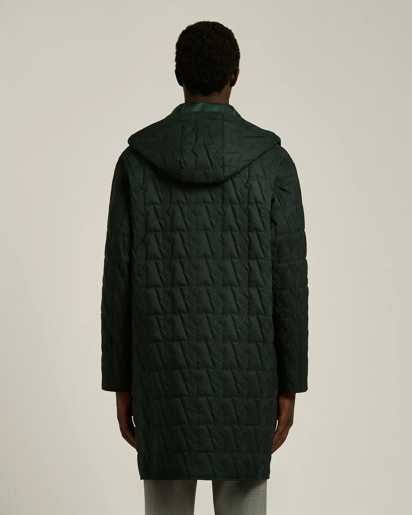 QUILTED TECHNICAL OVERCOAT WITH HOOD DARK GREEN - Image 3