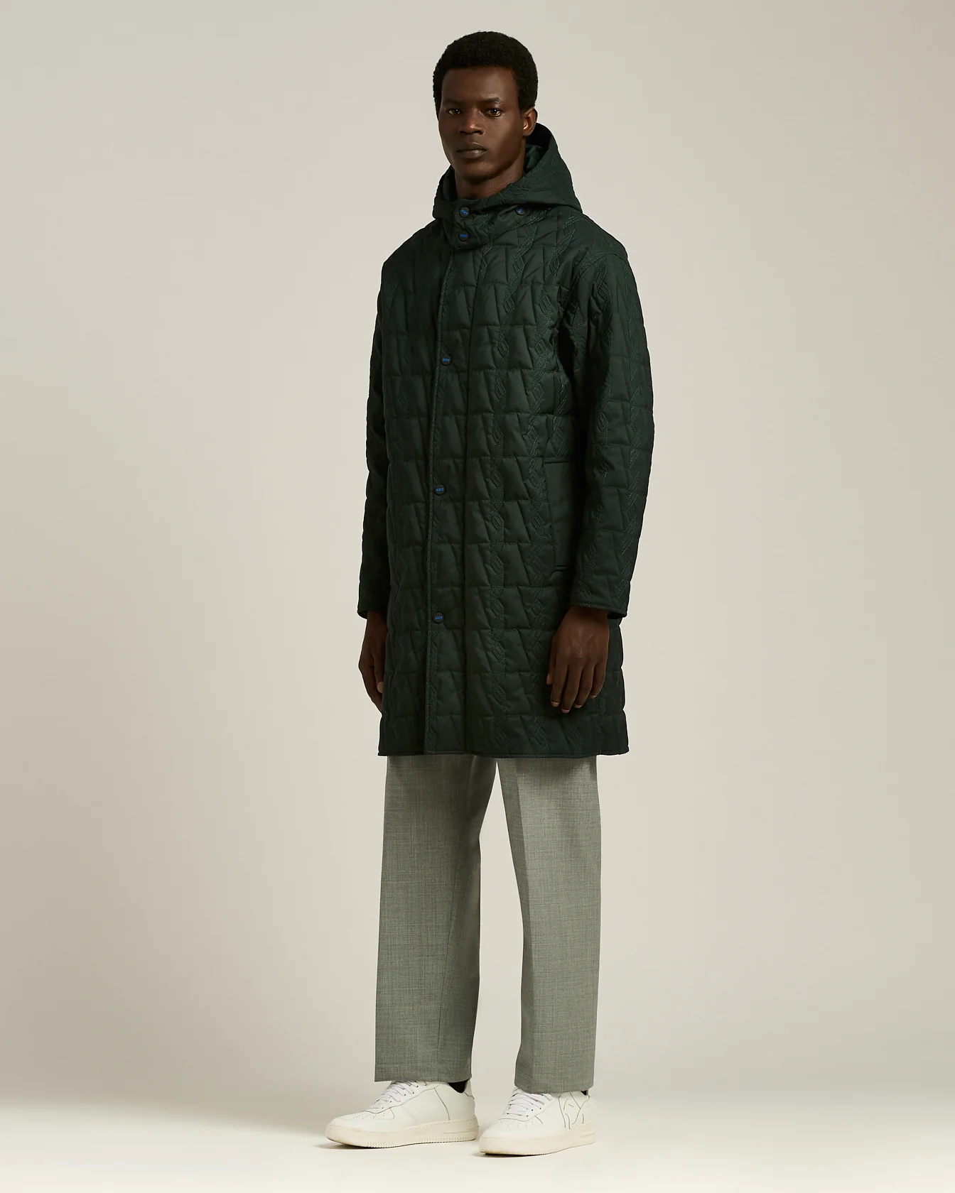 QUILTED TECHNICAL OVERCOAT WITH HOOD DARK GREEN - Image 5