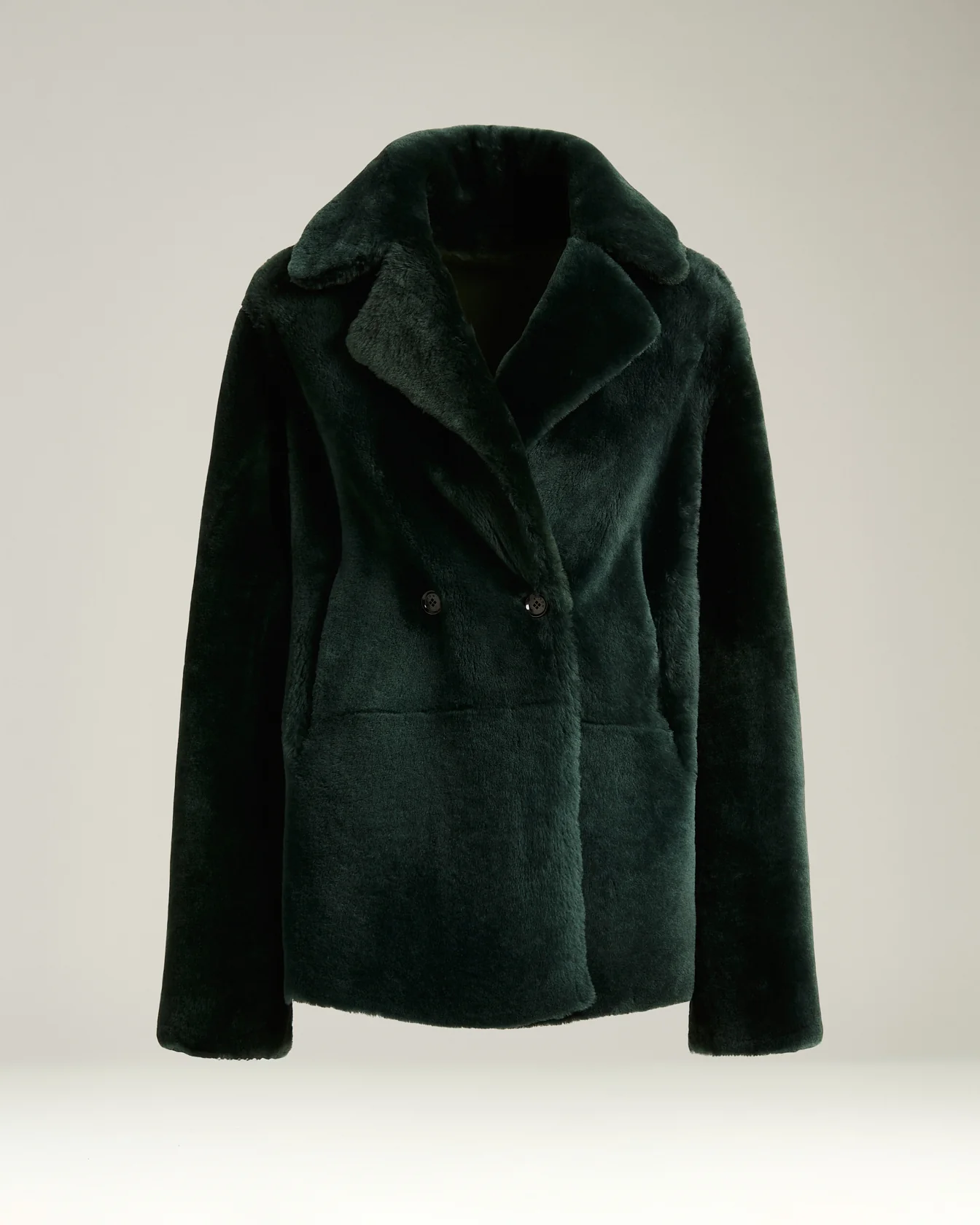 REVERSIBLE DOUBLE-BREASTED JACKET IN SHEARLING DARK GREEN