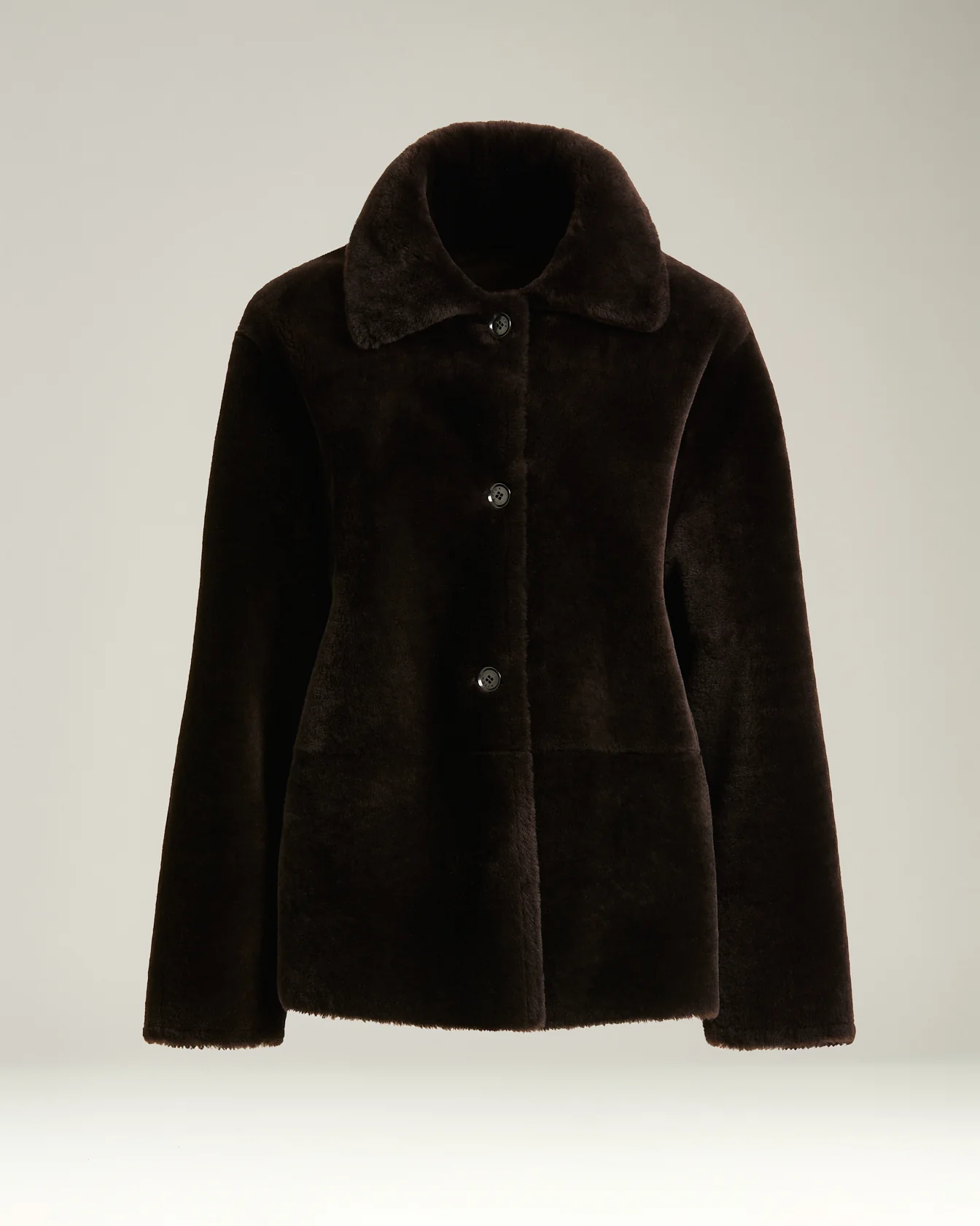 DARK BROWN REVERSIBLE SHEARLING SHORT JACKET