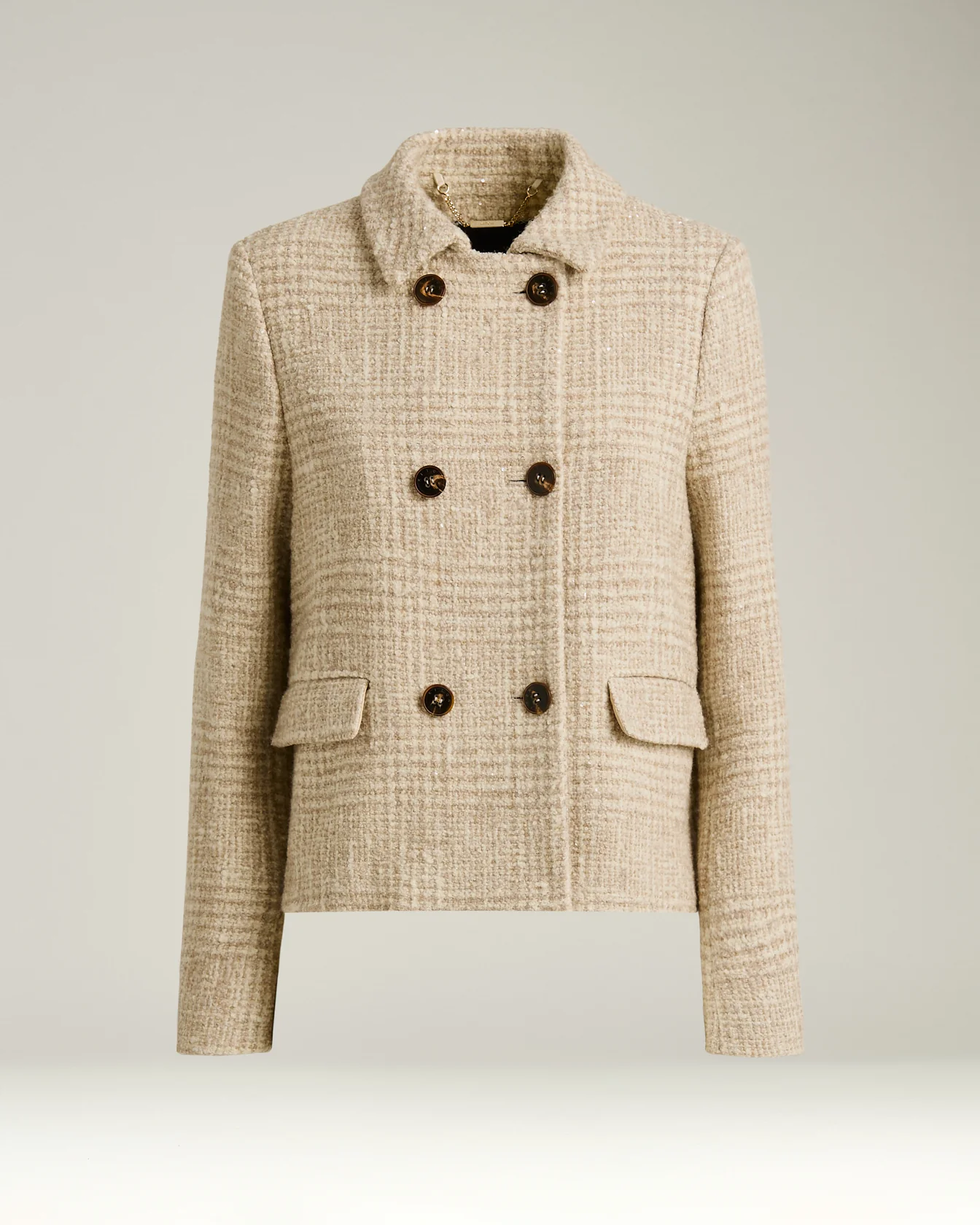 BEIGE DOUBLE-BREASTED WOOL AND ALPACA-BLEND PEA COAT