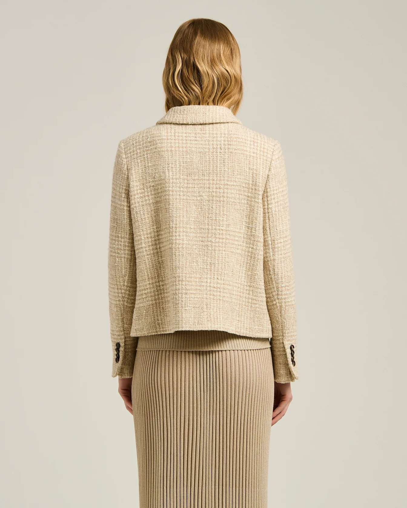 BEIGE DOUBLE-BREASTED WOOL AND ALPACA-BLEND PEA COAT - Image 3