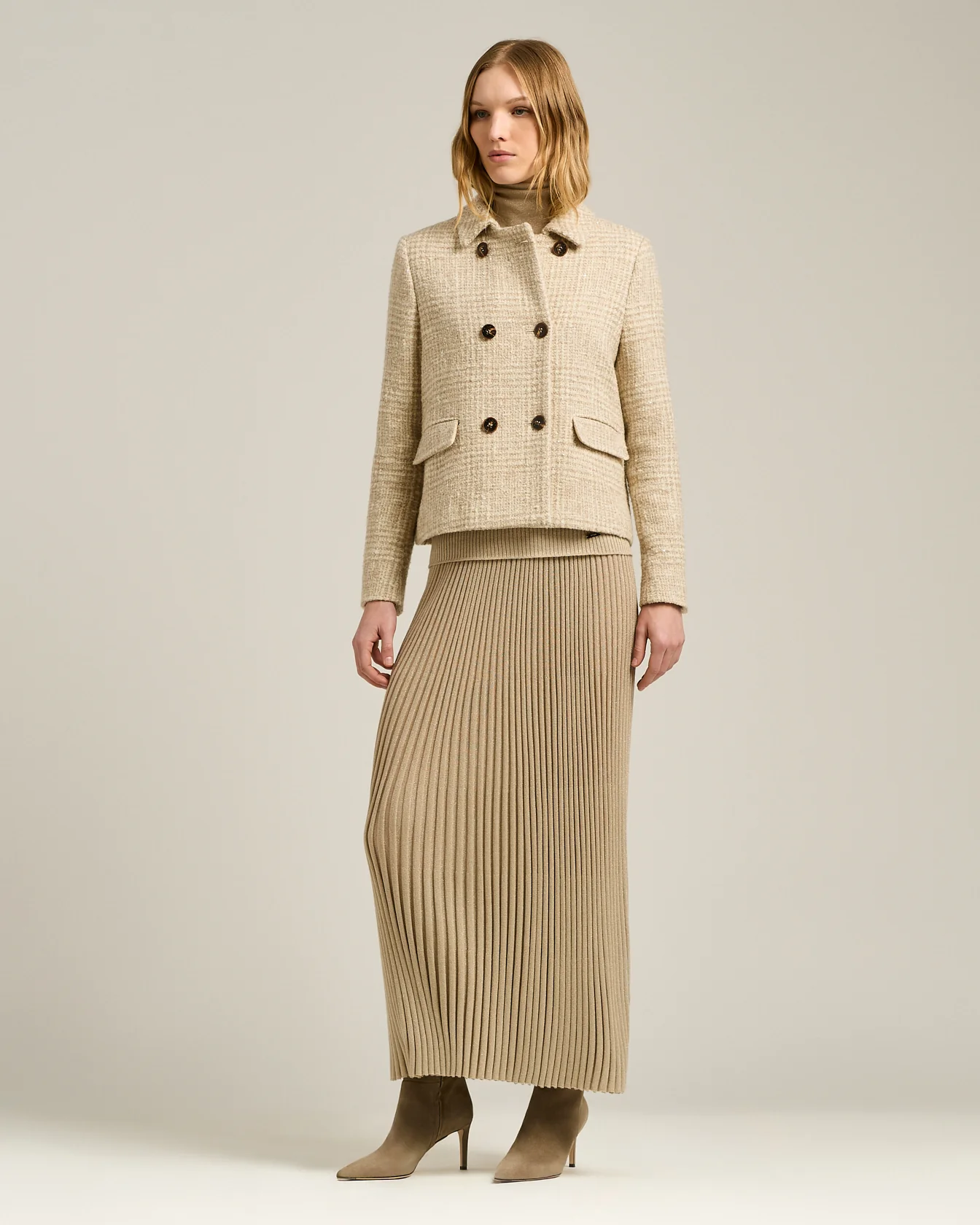 BEIGE DOUBLE-BREASTED WOOL AND ALPACA-BLEND PEA COAT - Image 5