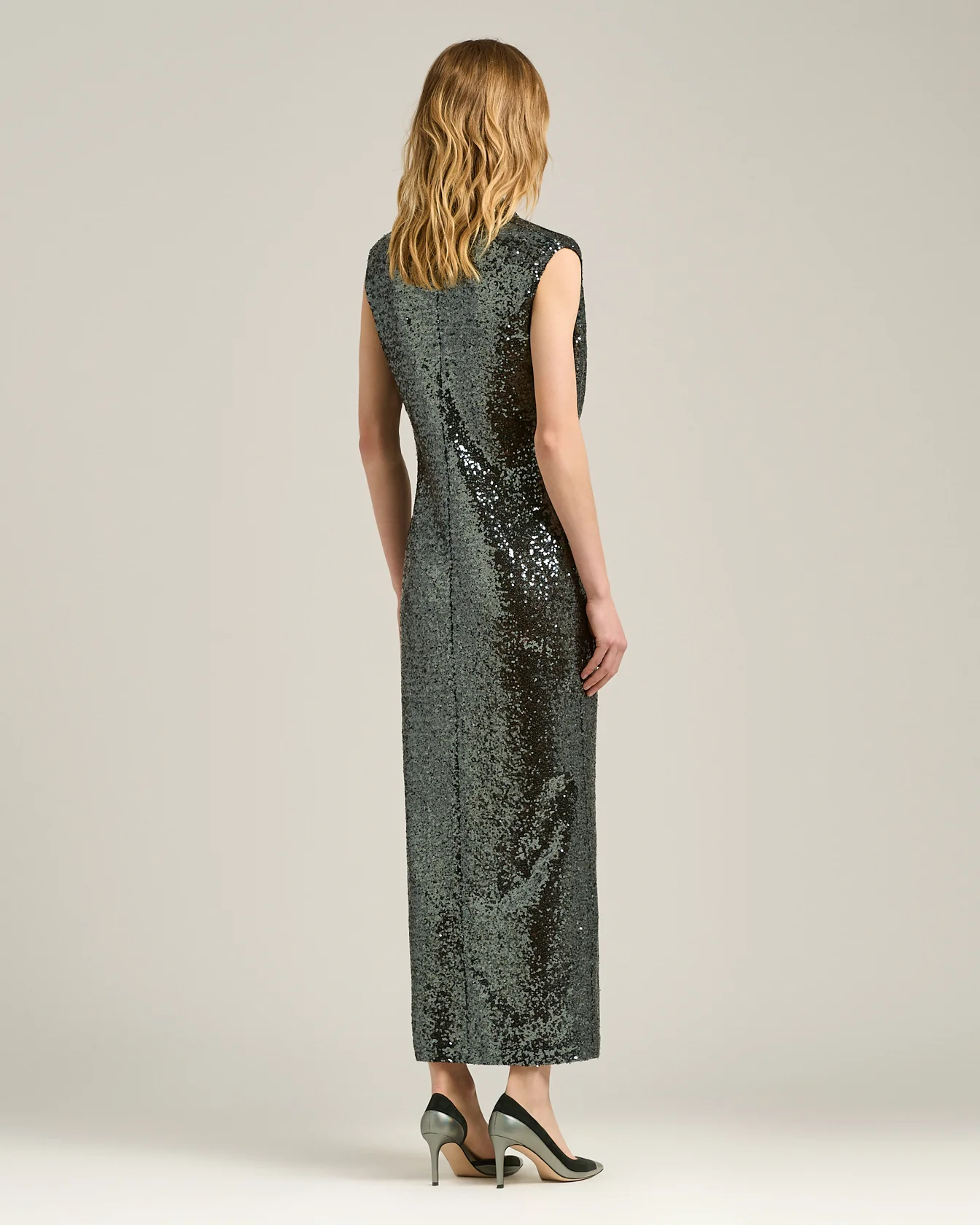 GRAY DRAPED MIDI DRESS WITH SEQUINS - Image 3