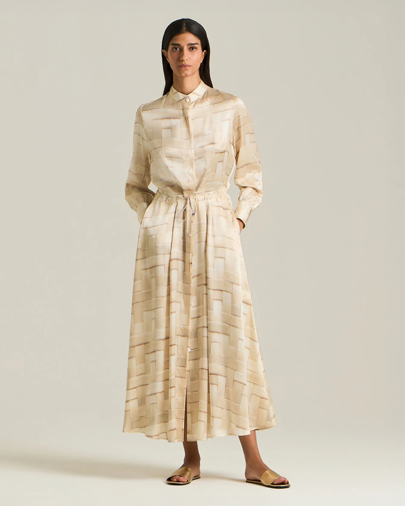 SILK CHEMISIER WITH SOFT CUBES PATTERN - Image 3