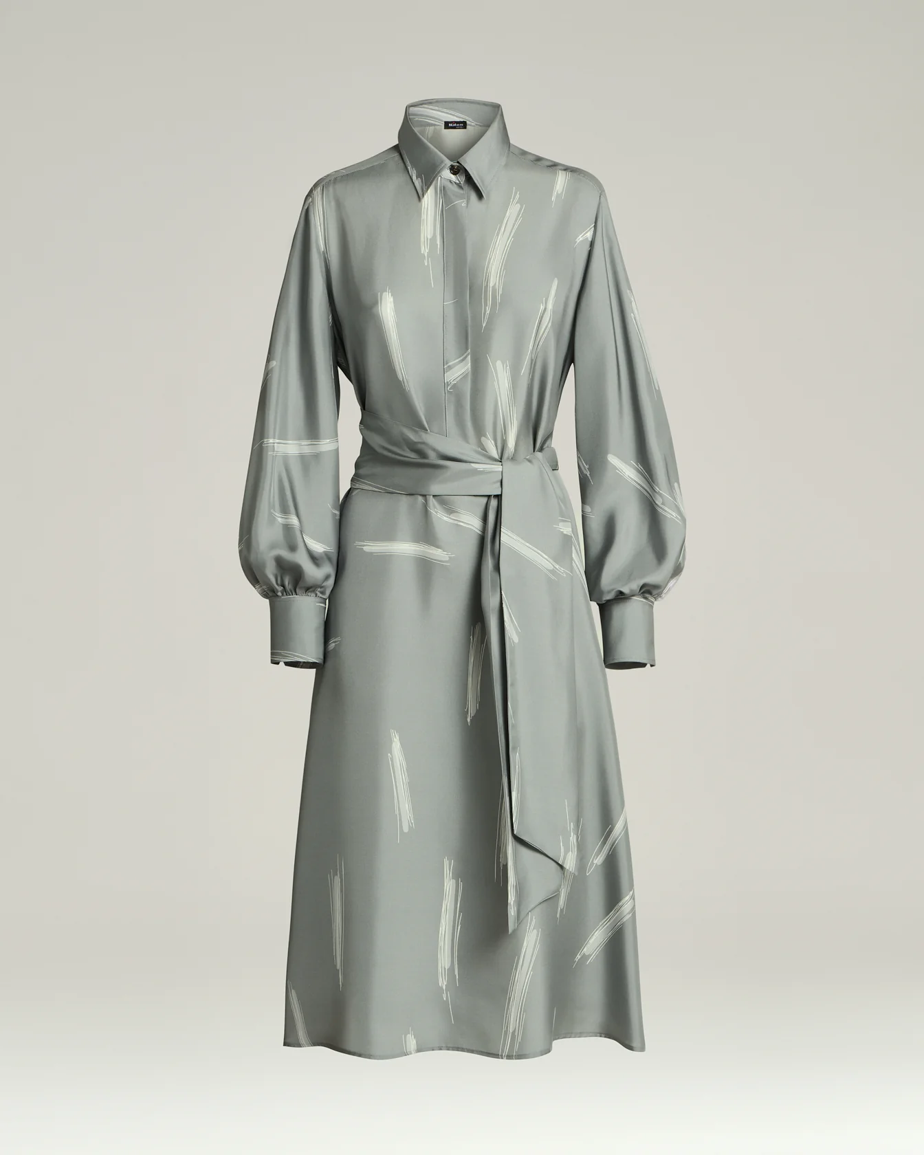 SILK SATIN GREY DRESS WITH BELT