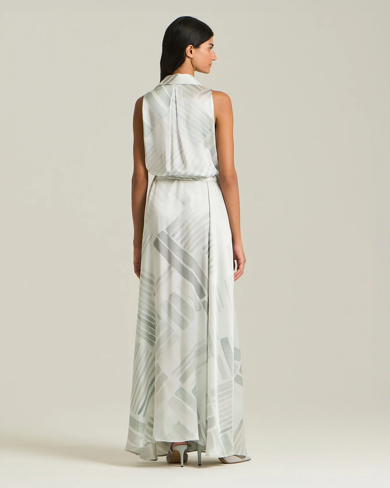 LONG SILK DRESS WITH ETHNIC BRUSH PATTERN - Image 3