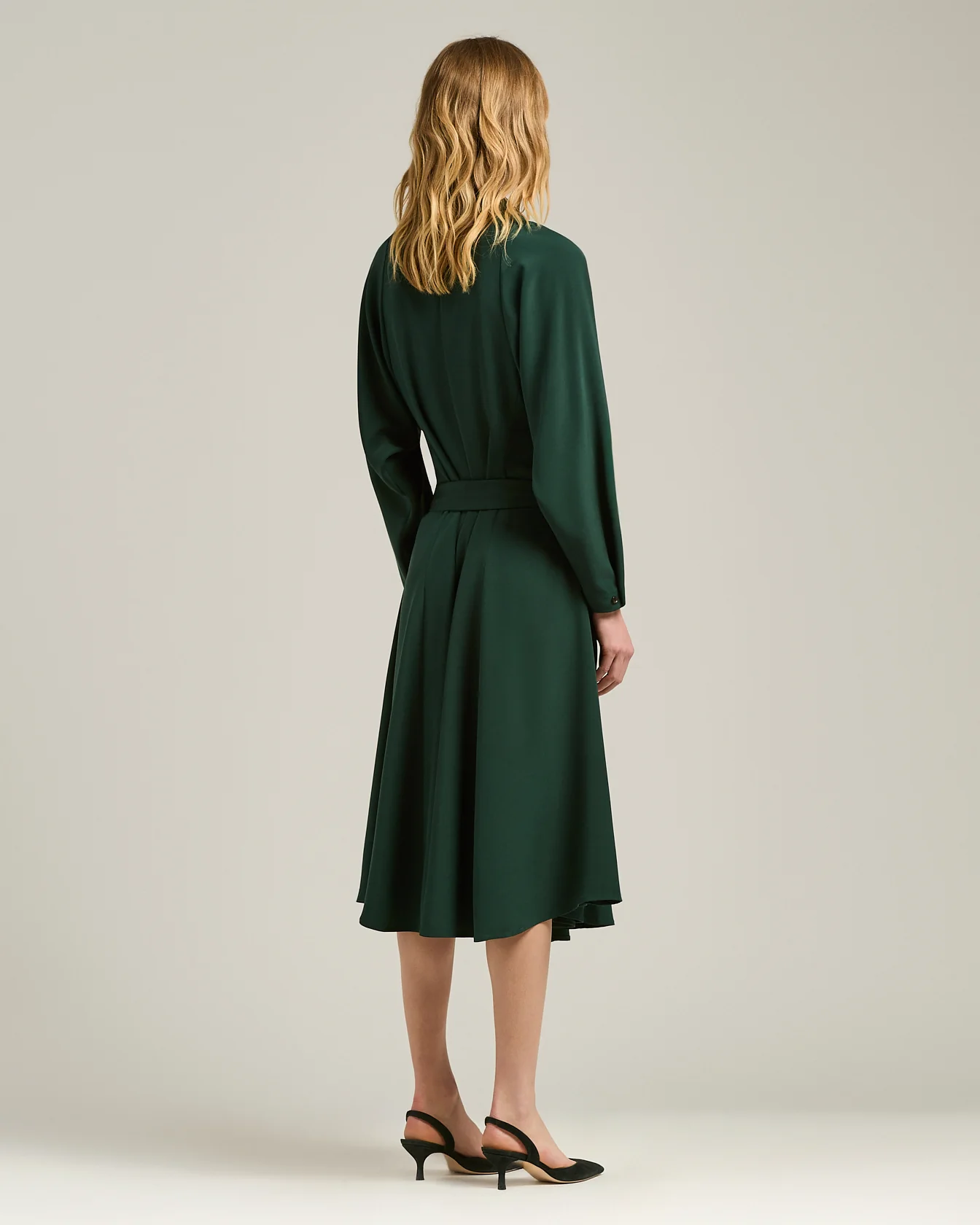 SHIRT DRESS IN STRETCH SILK FOREST GREEN - Image 3