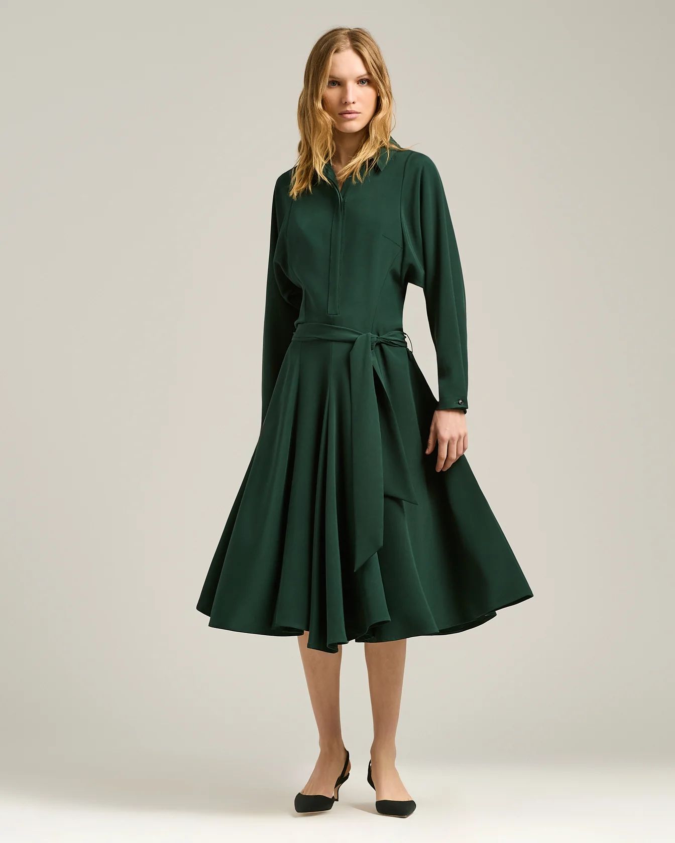 SHIRT DRESS IN STRETCH SILK FOREST GREEN - Image 5