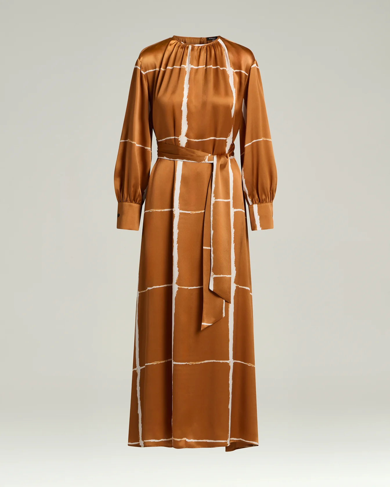 SILK SATIN DRESS WITH FLUID SILHOUETTE IN LEATHER AND WHITE