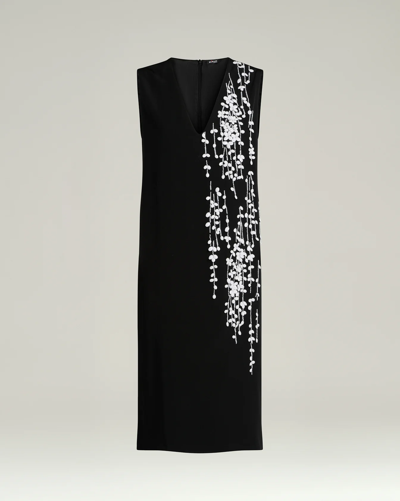 SILK DRESS WITH HAND-EMBROIDERED DESIGN IN BLACK