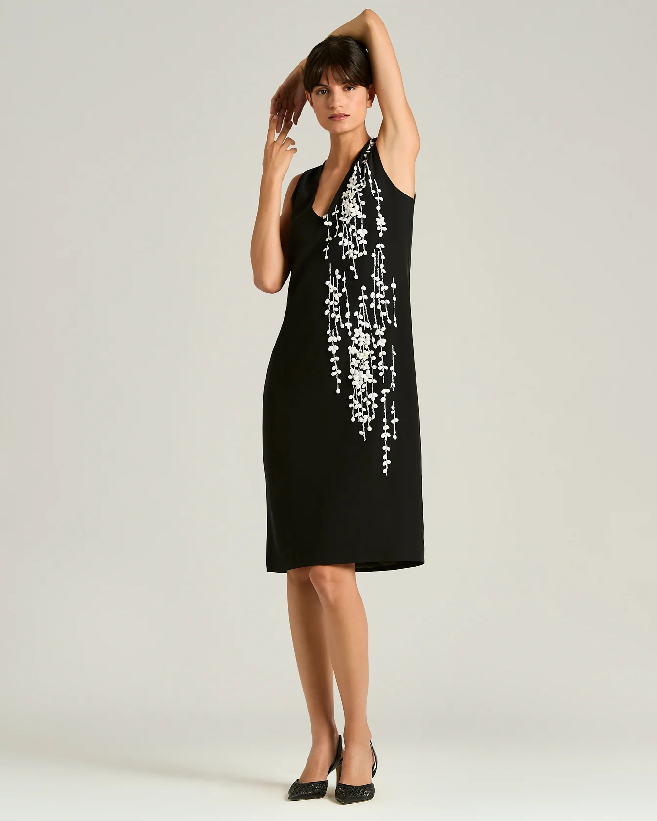 SILK DRESS WITH HAND-EMBROIDERED DESIGN IN BLACK - Image 5
