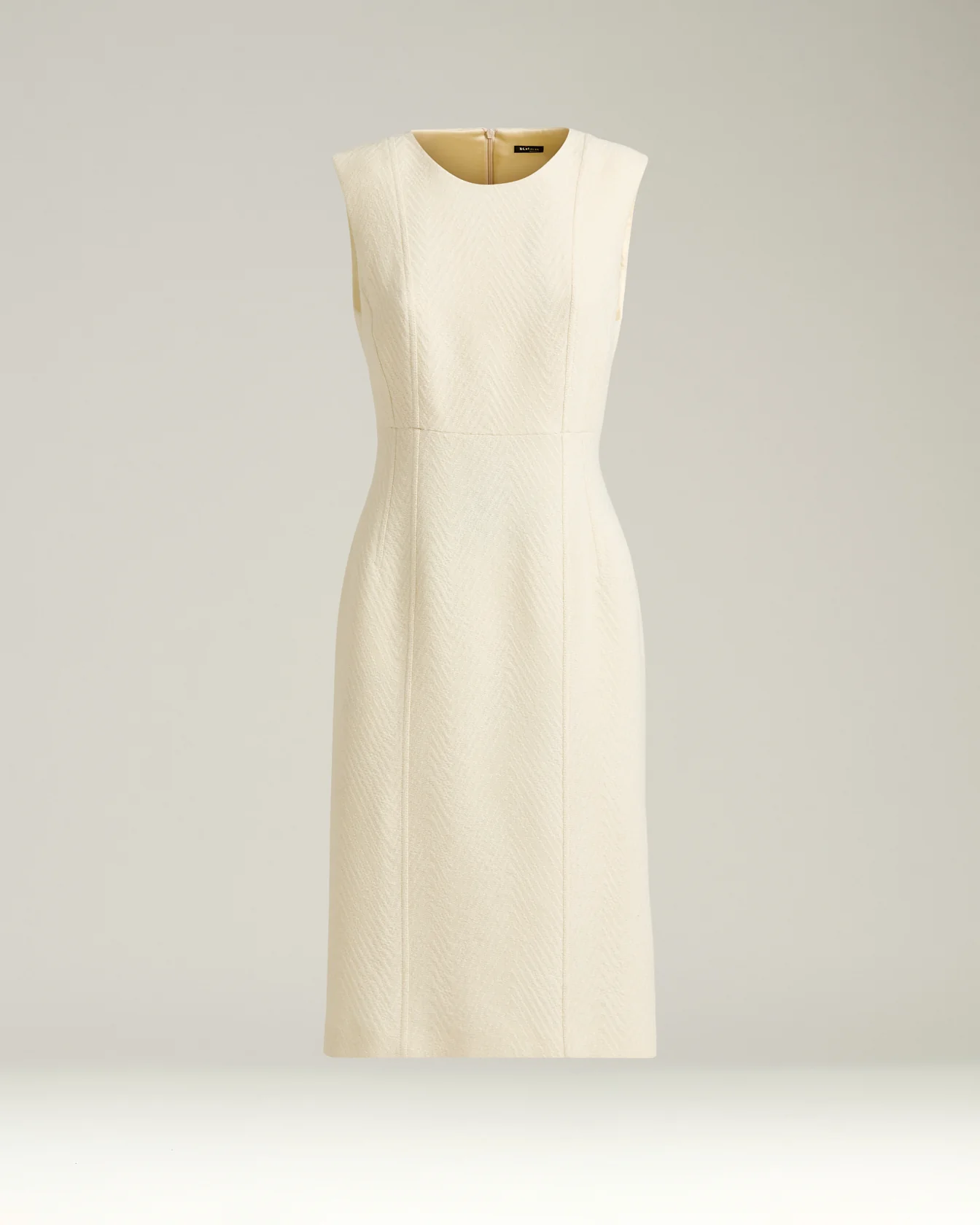 CREAM WHITE HERRINGBONE WOOL SHEATH DRESS