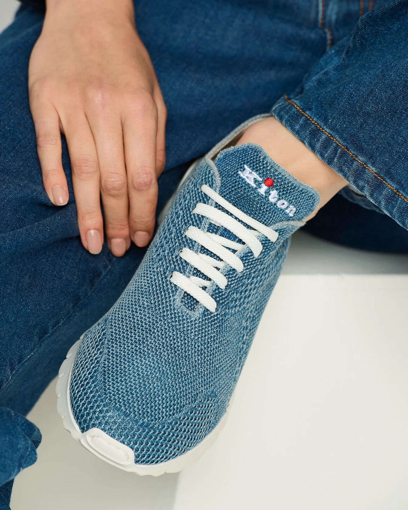 COTTON "FIT" SNEAKERS DENIM BLUE WITH CALFSKIN LINING - Image 3