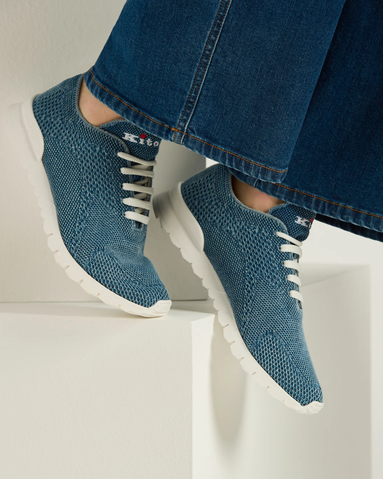 COTTON "FIT" SNEAKERS DENIM BLUE WITH CALFSKIN LINING - Image 4