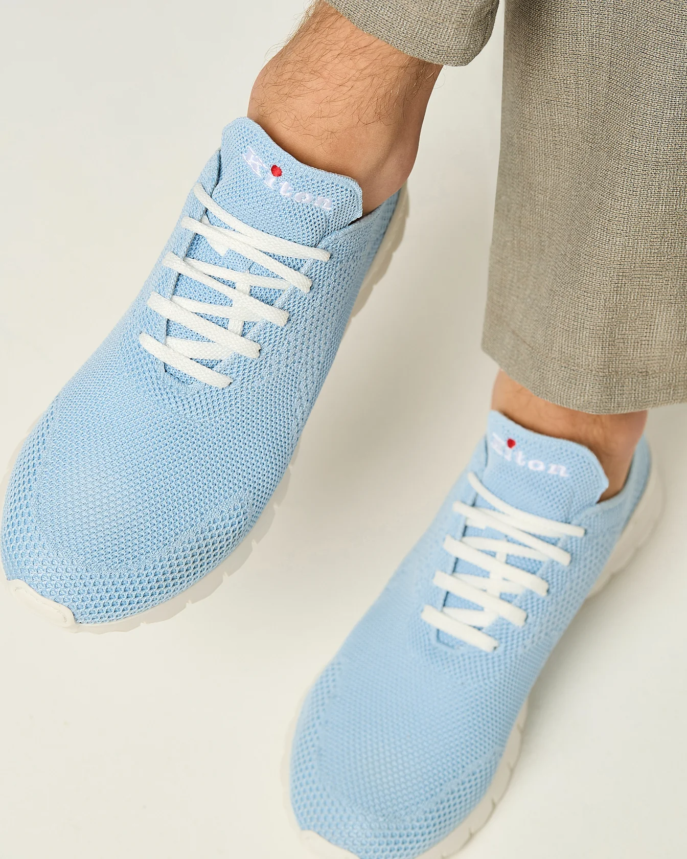 FITS COTTON KNIT SKY BLUE SNEAKERS WITH CALFSKIN LINING - Image 3