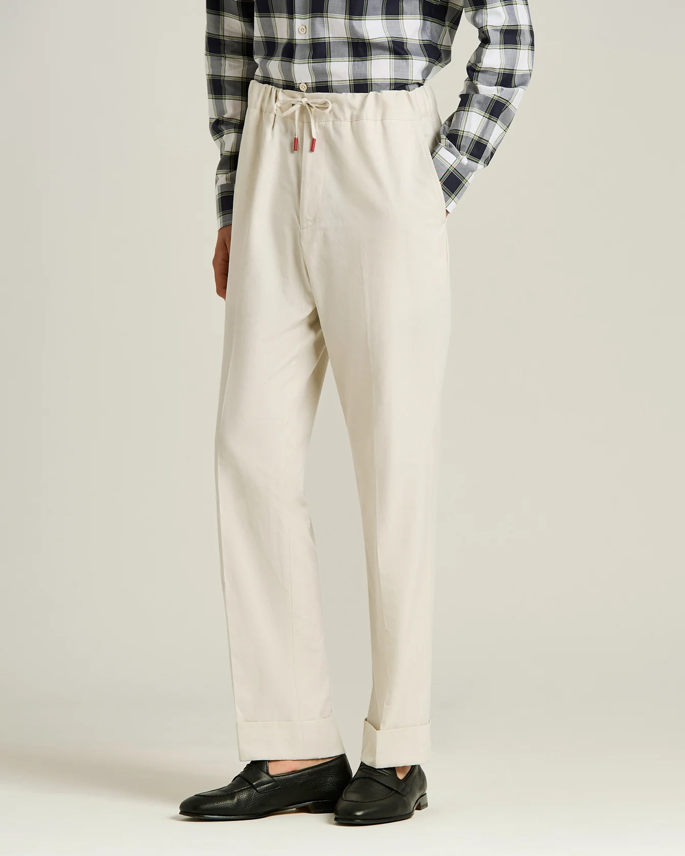 COTTON TROUSERS WITH ELASTIC WAIST IN BEIGE - Image 2