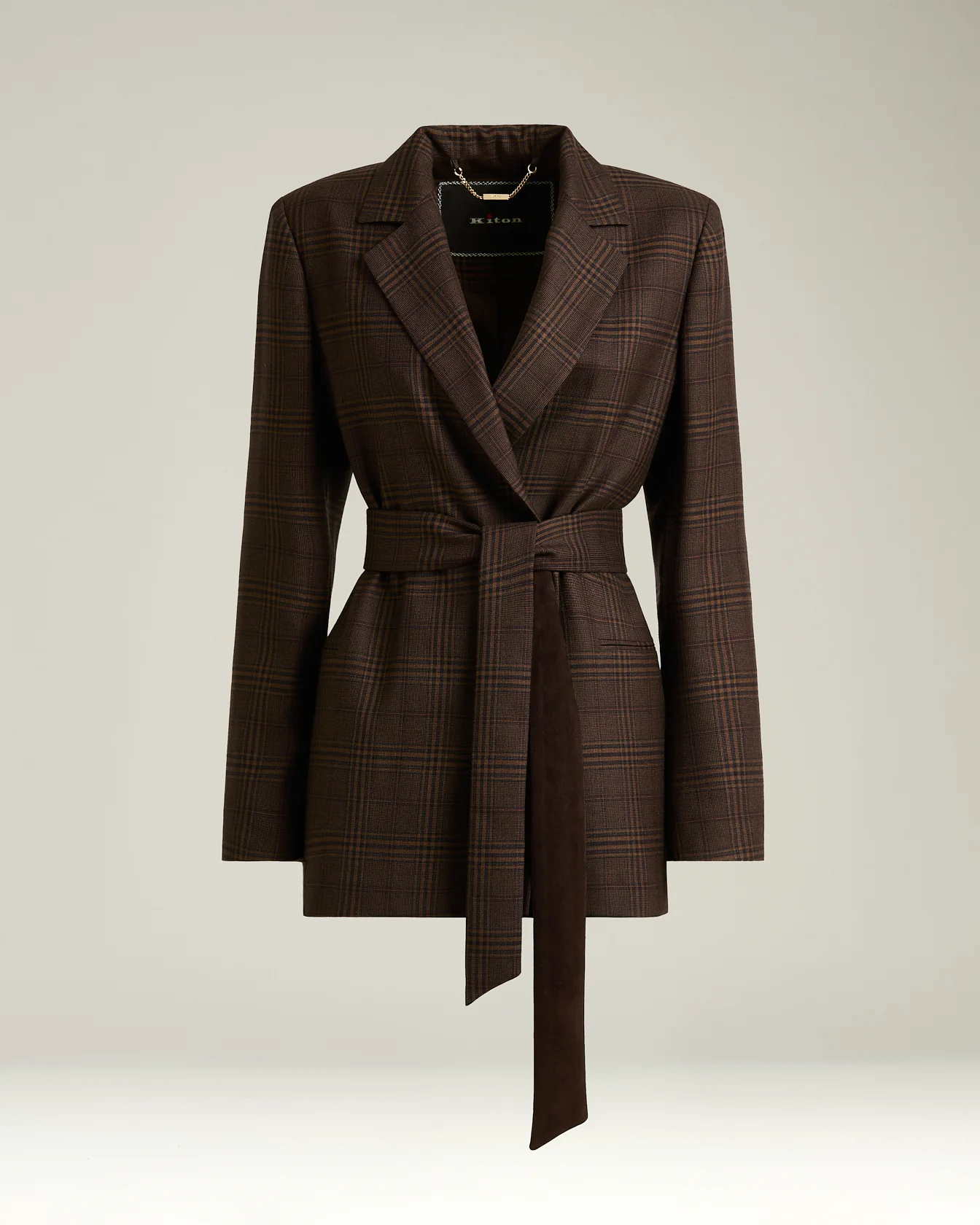 GLEN PLAID ROBE BLAZER IN PURE CASHMERE BROWN