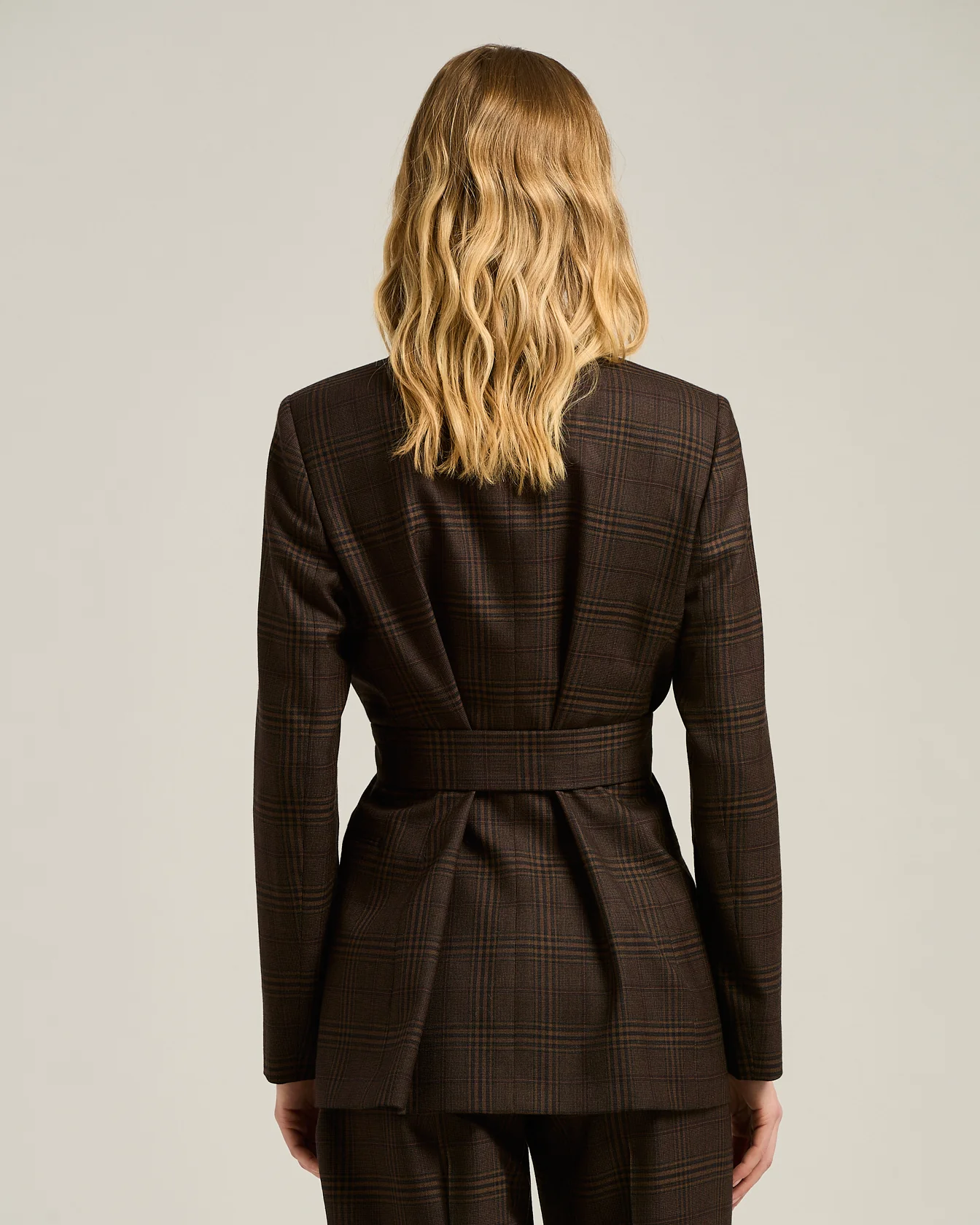 GLEN PLAID ROBE BLAZER IN PURE CASHMERE BROWN - Image 3
